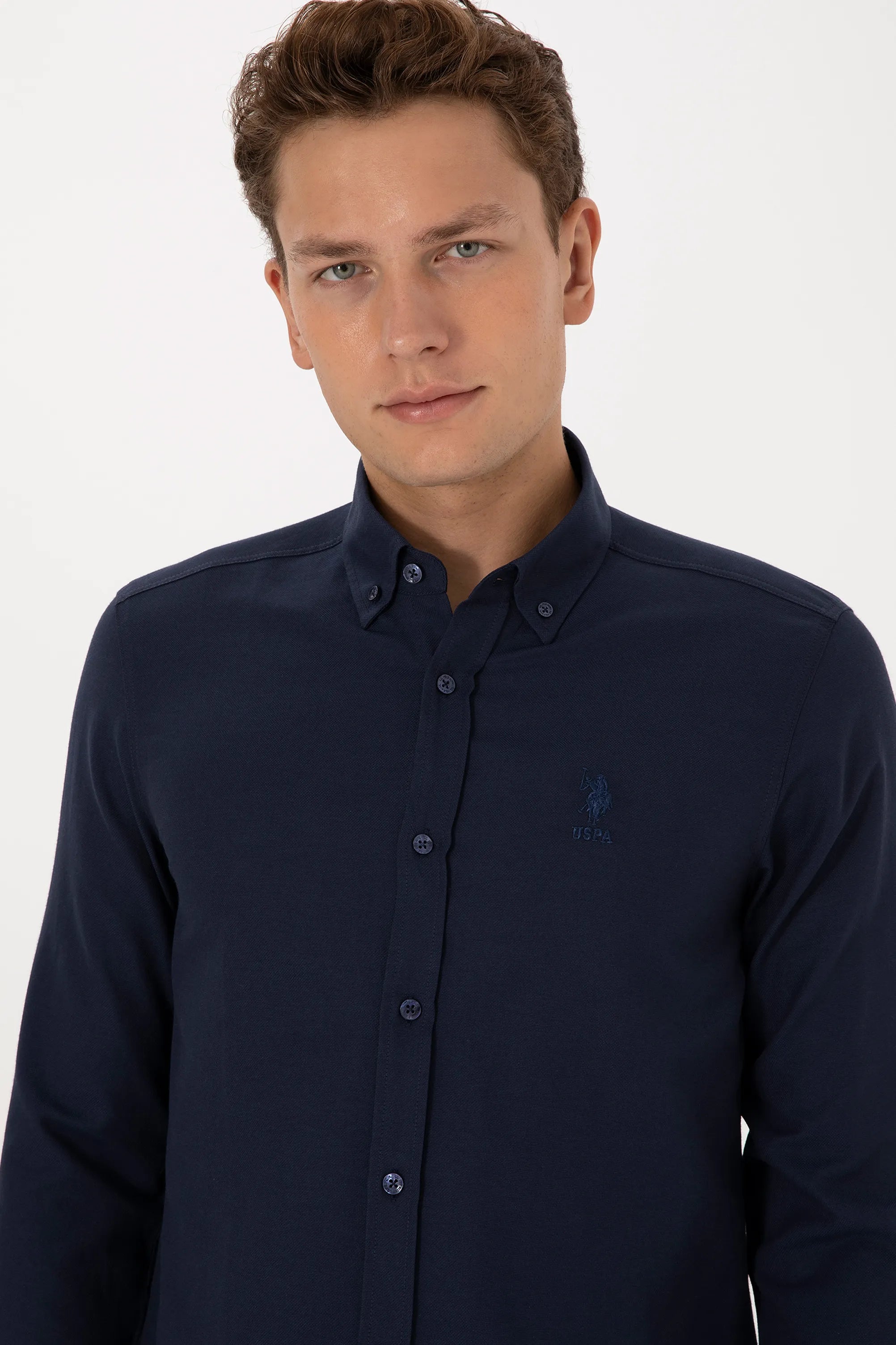 U.S. Polo Assn. Navy Blue Men Navy Blue Shirt Long Sleeve SKU: G081GL0040 2083841_VR033 Image 02