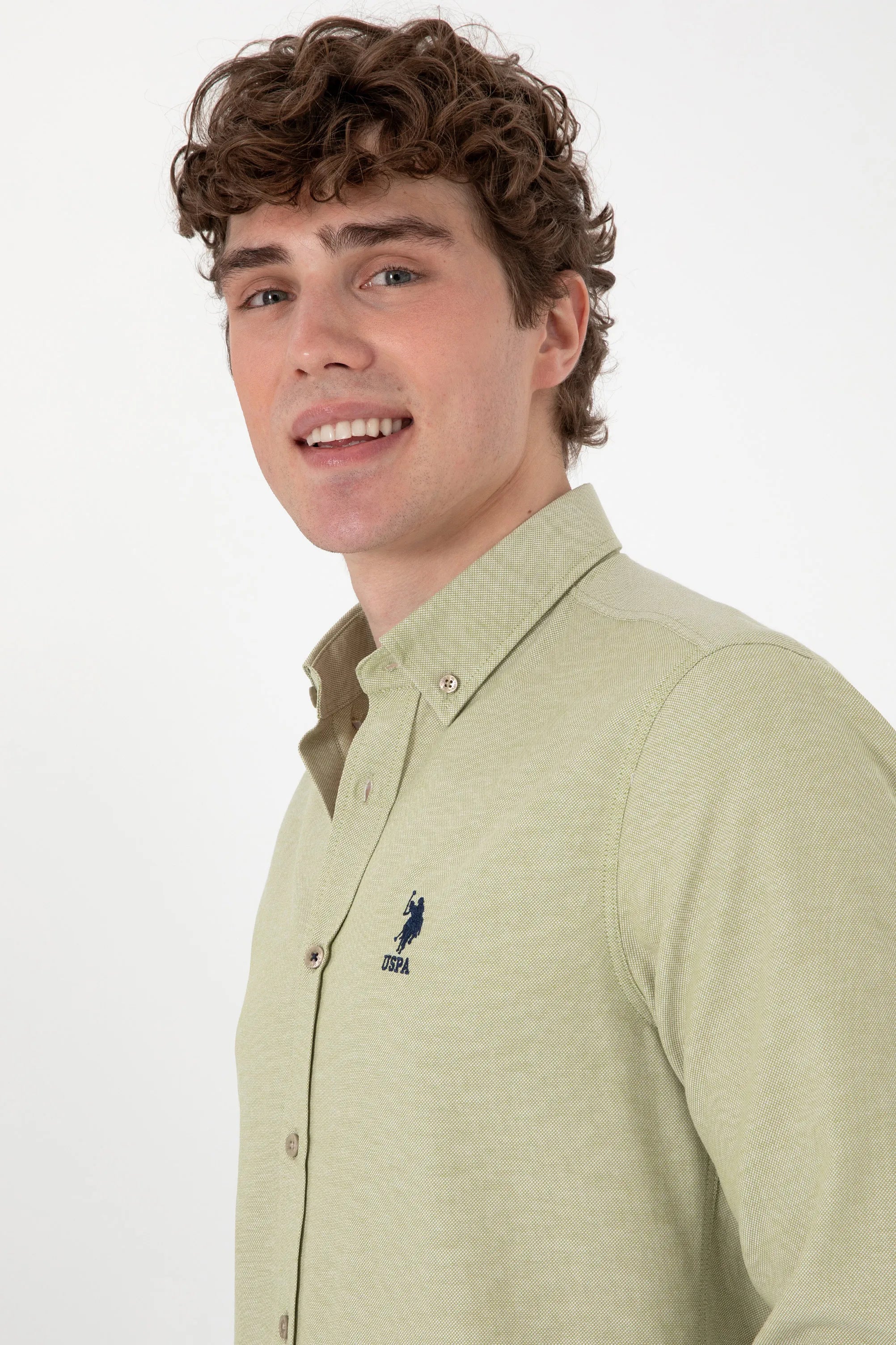 U.S. Polo Assn. Soft Green Men Soft Green Shirt Long Sleeve SKU: G081GL0040 2083841_VR183 Image 02