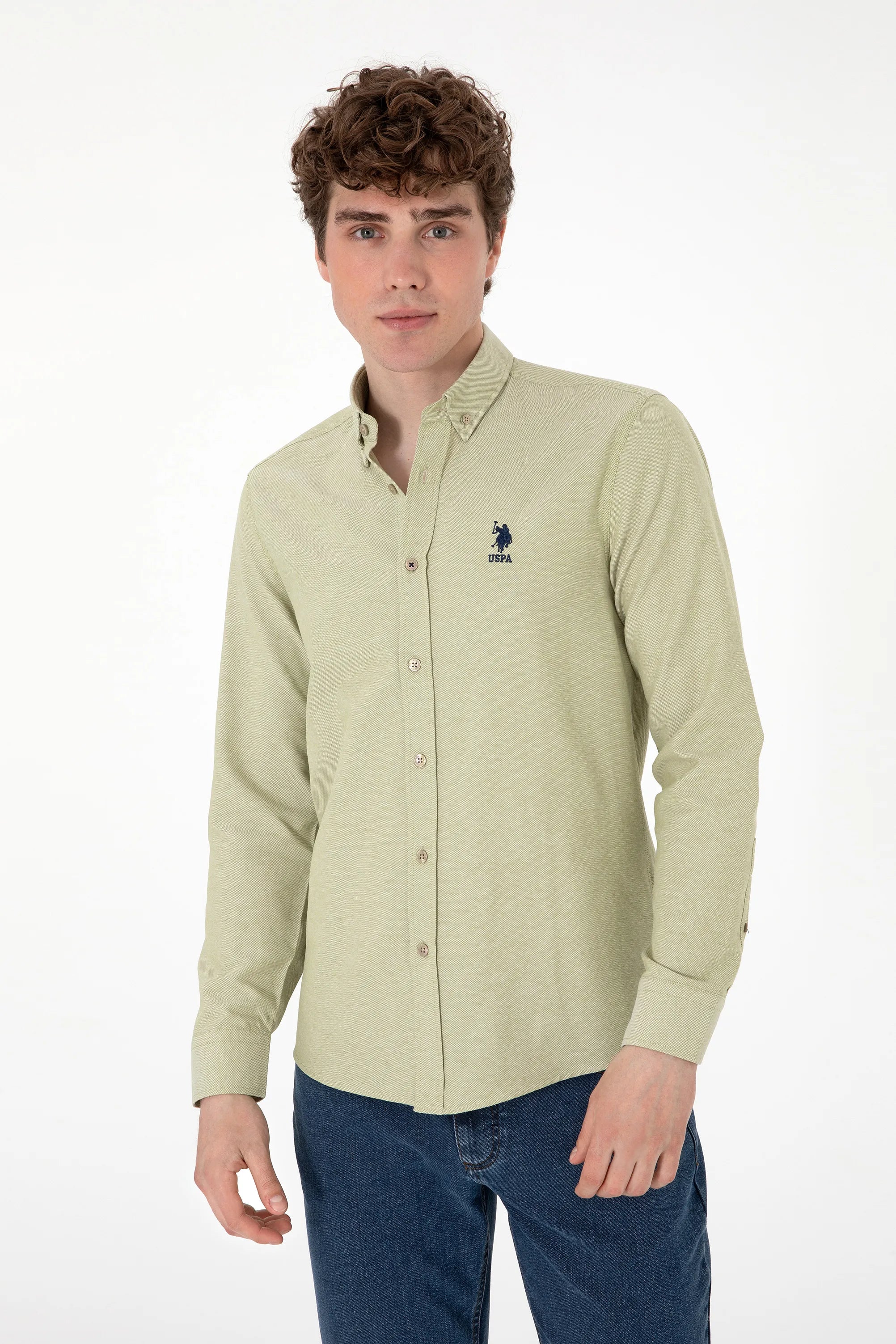 U.S. Polo Assn. Soft Green Men Soft Green Shirt Long Sleeve SKU: G081GL0040 2083841_VR183 Image 03