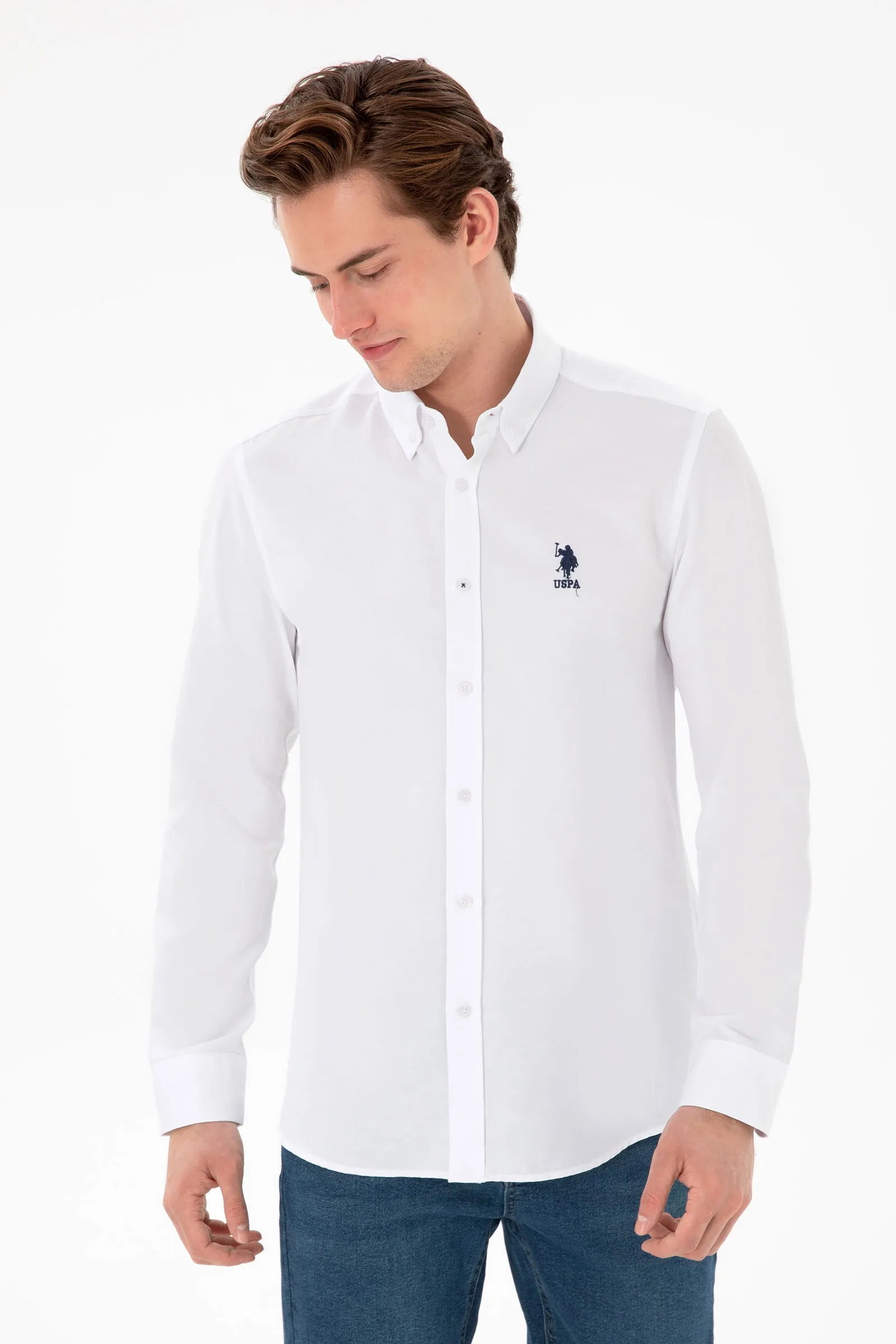 U.S. Polo Assn. White Men White Shirt Long Sleeve SKU: G081GL0040 2084085_VR013 Image 01