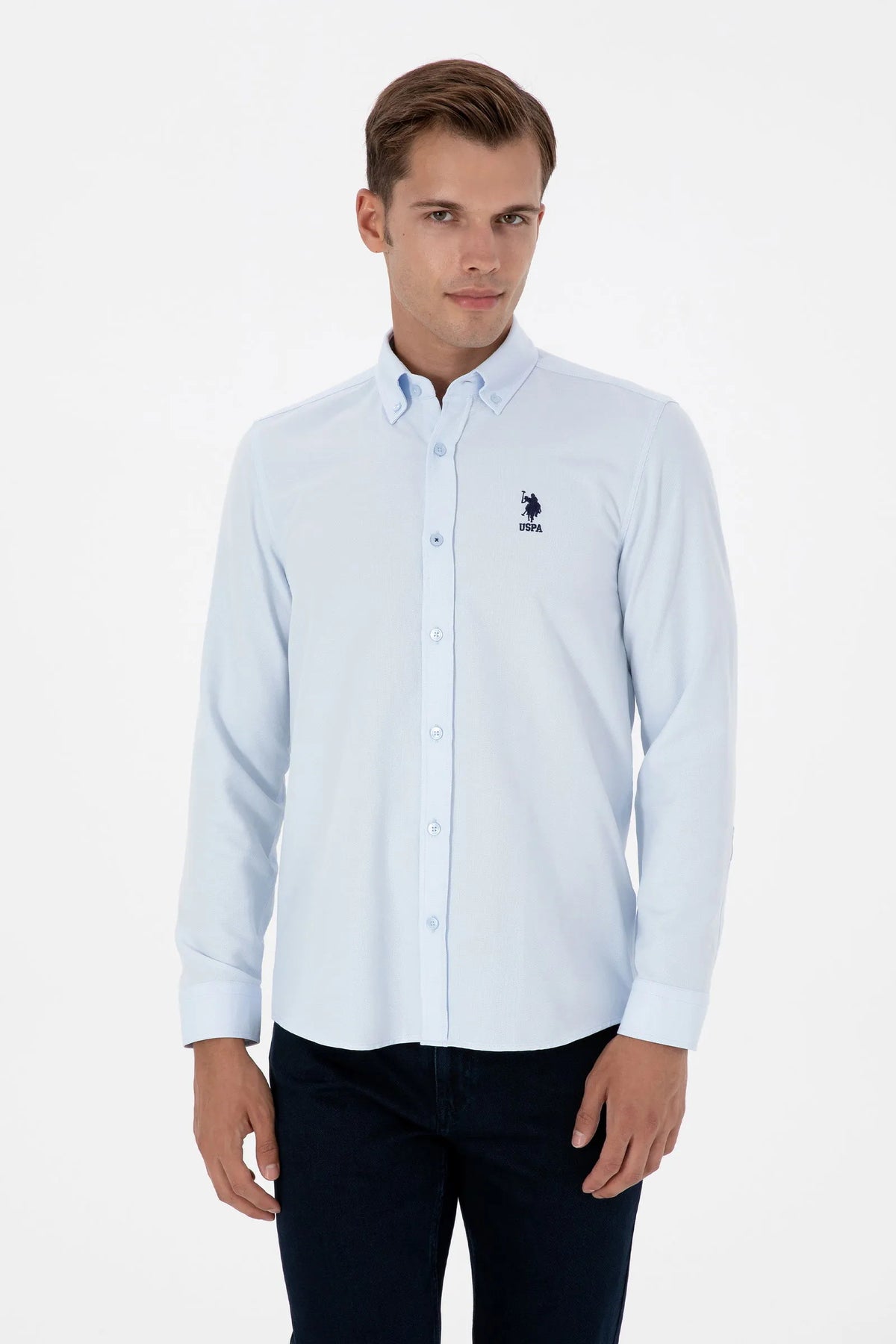 U.S. Polo Assn. Light Blue Men Light Blue Long Sleeve Button Down Oxford Shirt SKU: G081GL0040 2225592_VR003 Image 01
