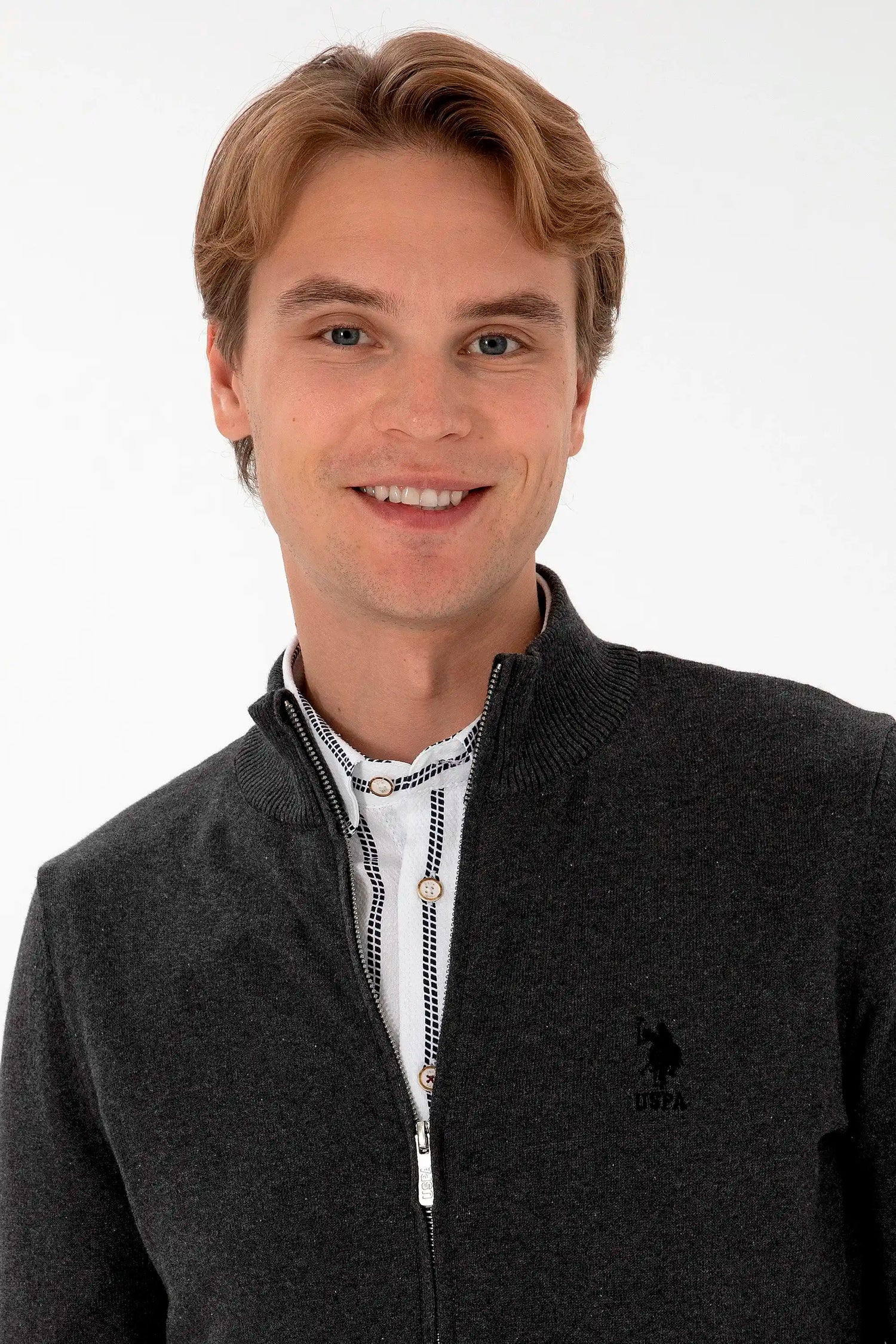 U.S. Polo Assn._Anthracite Mela_Anthracite Mela Knitting Cardigan_G081GL0TH0 2226681_VR081_02