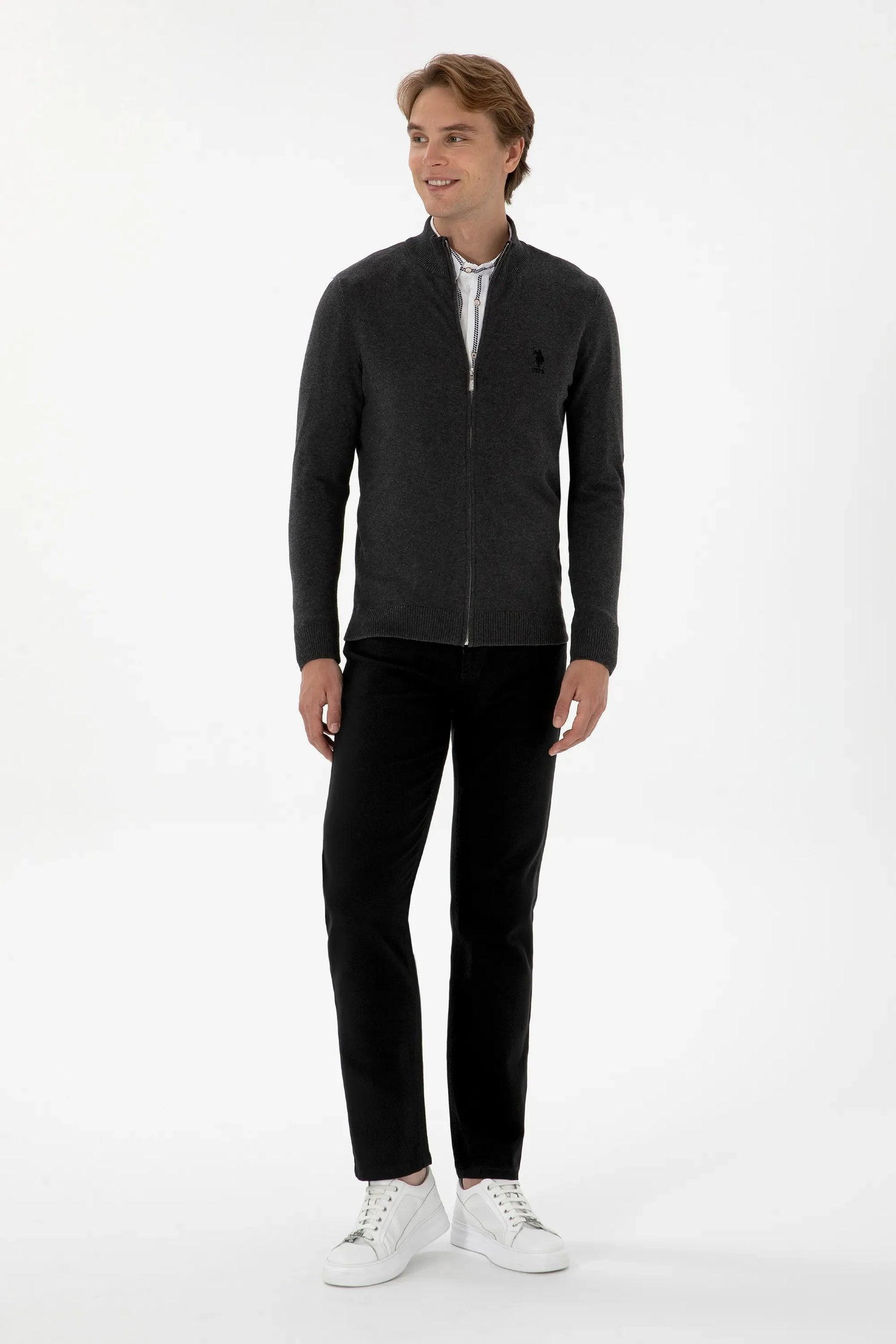 U.S. Polo Assn._Anthracite Mela_Anthracite Mela Knitting Cardigan_G081GL0TH0 2226681_VR081_04