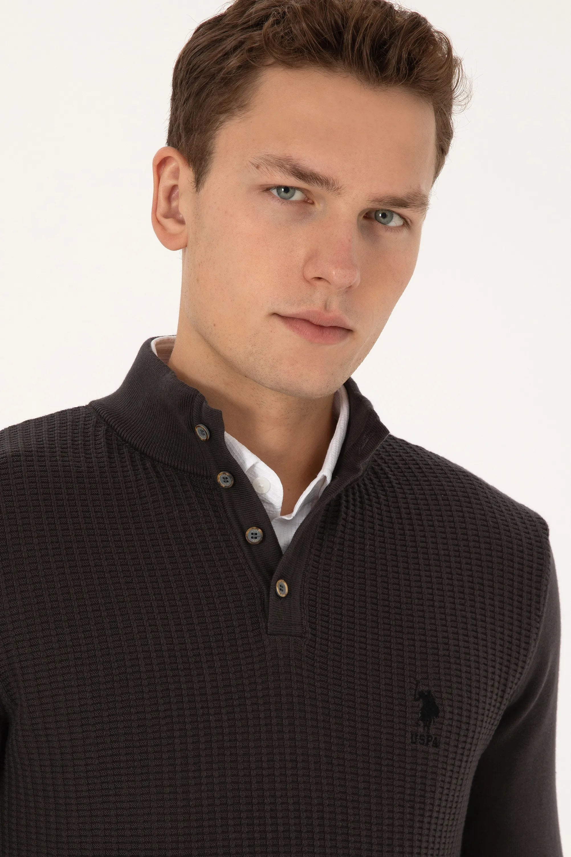 U.S. Polo Assn._Anthracite Mela_Anthracite Mela Knitted Polo Style Sweater_G081GL0TK0 2239182_VR081_02