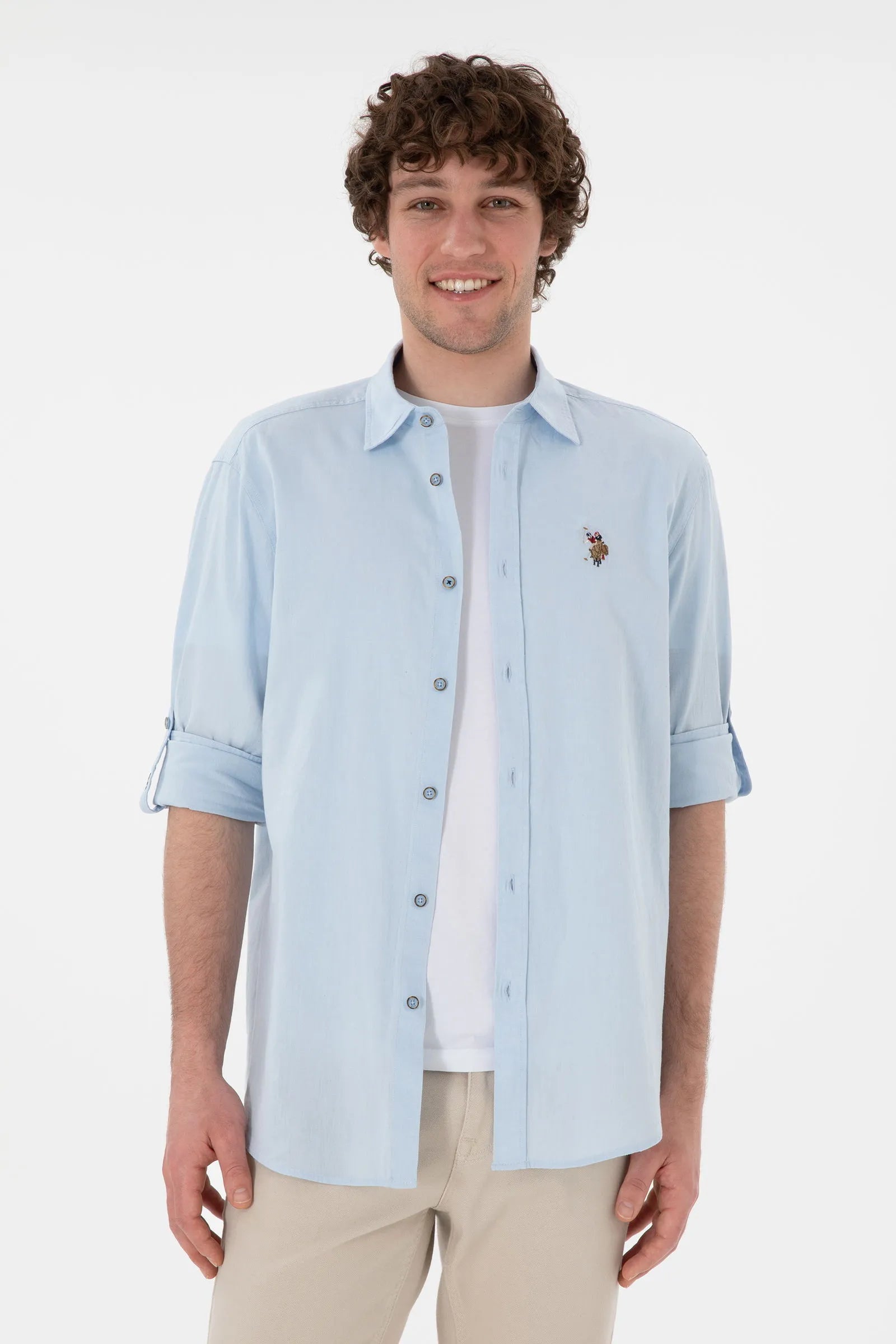 U.S. Polo Assn. Light Blue Men Light Blue Shirt Long Sleeve SKU: G081SZ0040 2082527_VR003 Image 01