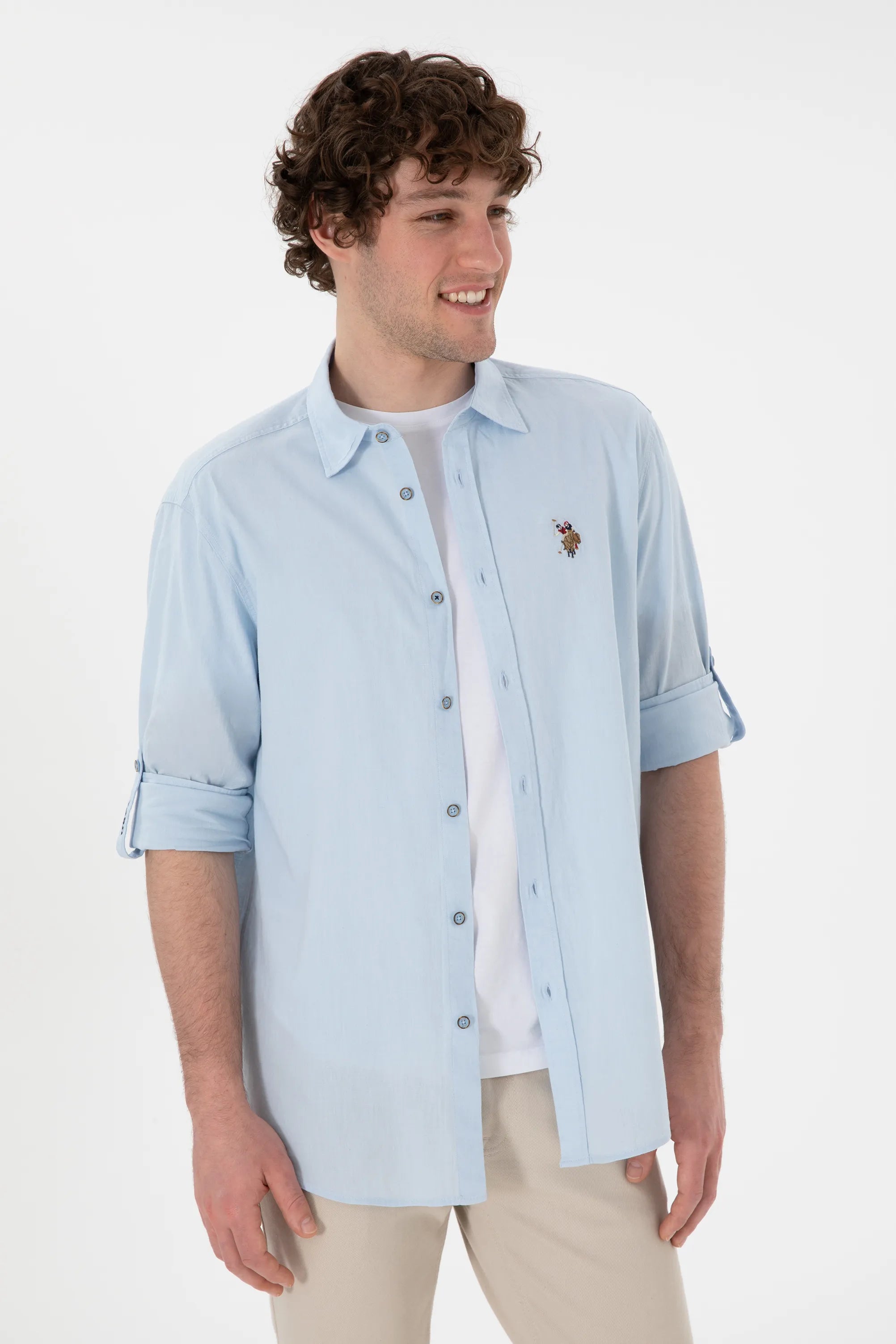 U.S. Polo Assn. Light Blue Men Light Blue Shirt Long Sleeve SKU: G081SZ0040 2082527_VR003 Image 03