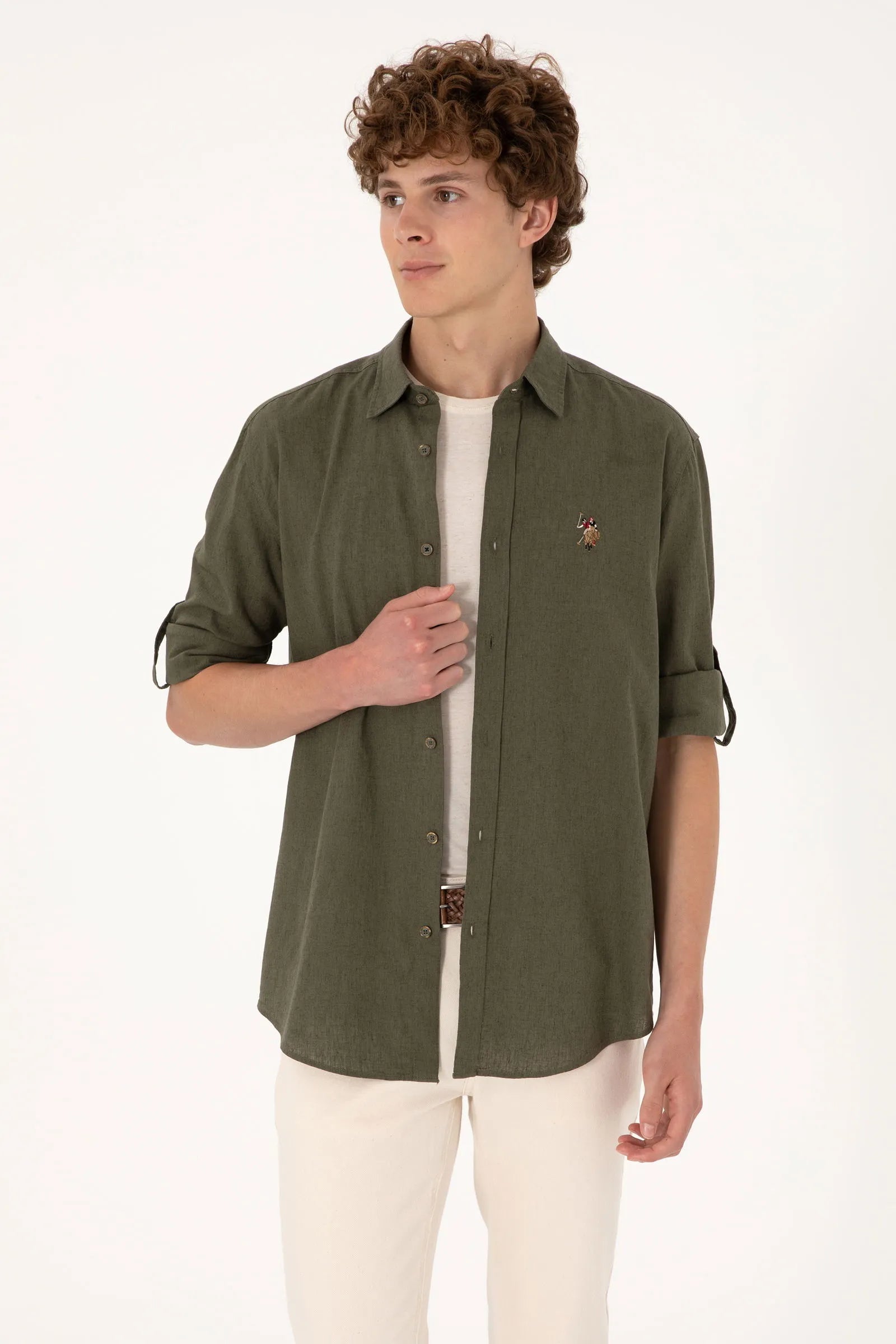 U.S. Polo Assn. Dark Khaki Men Dark Khaki Shirt Long Sleeve SKU: G081SZ0040 2082527_VR111 Image 01