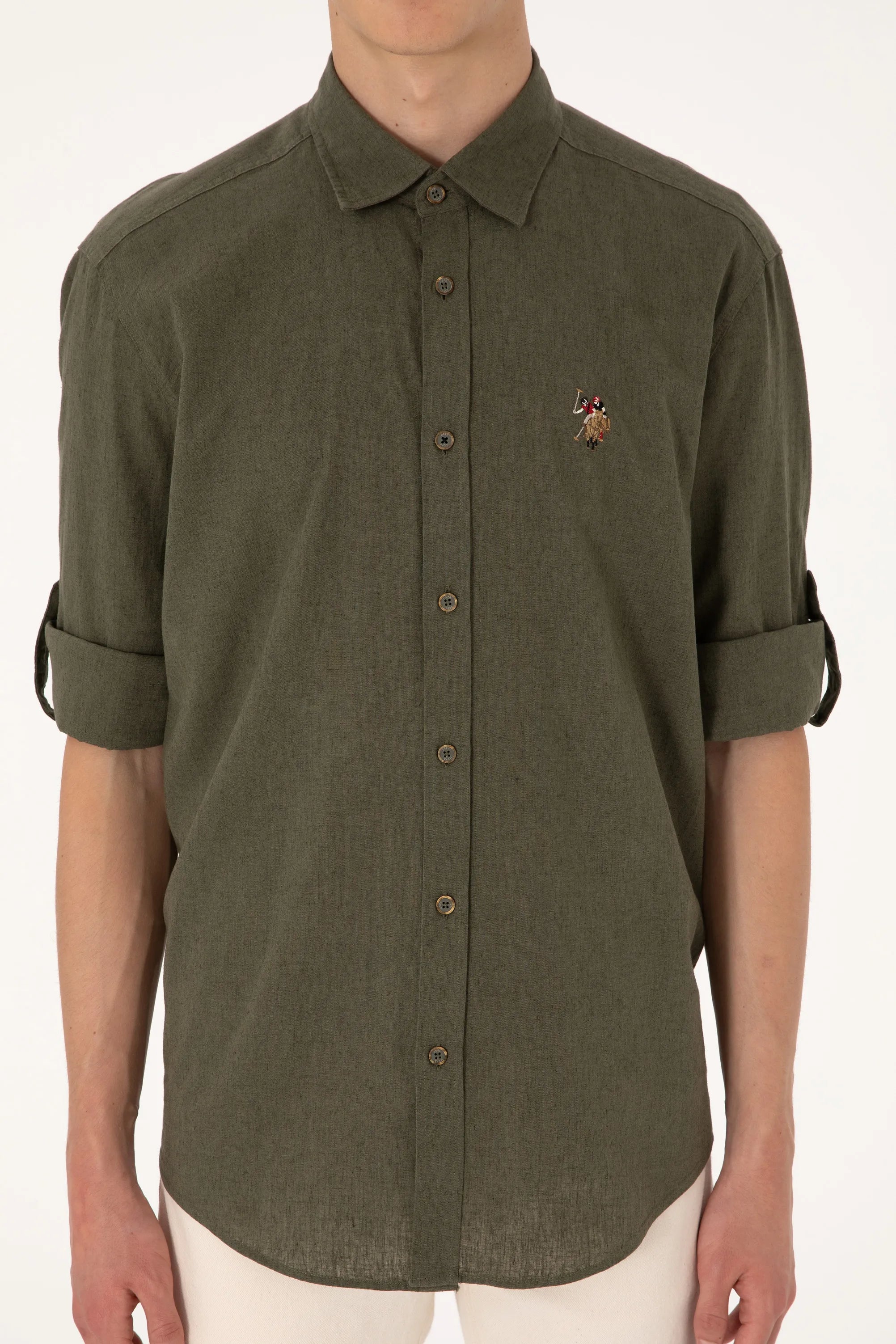 U.S. Polo Assn. Dark Khaki Men Dark Khaki Shirt Long Sleeve SKU: G081SZ0040 2082527_VR111 Image 06