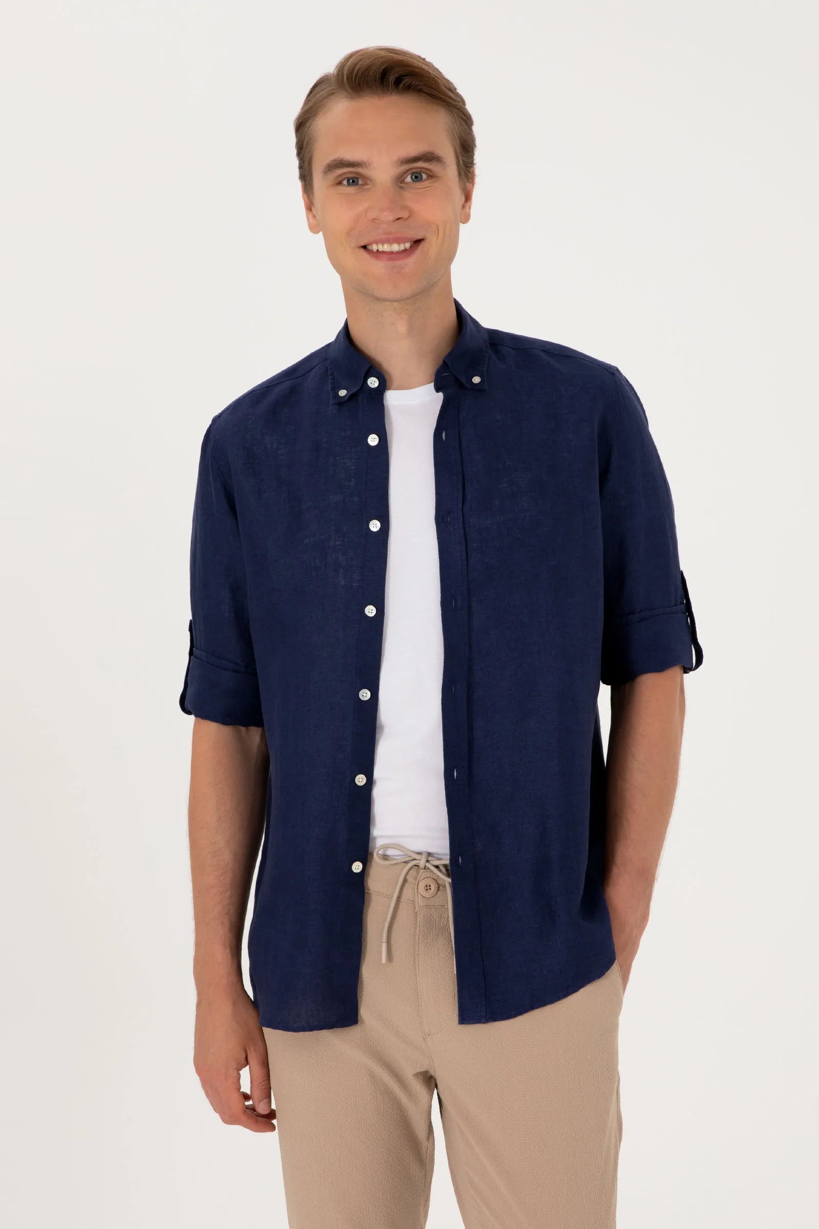 U.S. Polo Assn. Navy Blue Men Navy Blue Shirt Long Sleeve SKU: G081SZ0040 2103097_VR033 Image 01