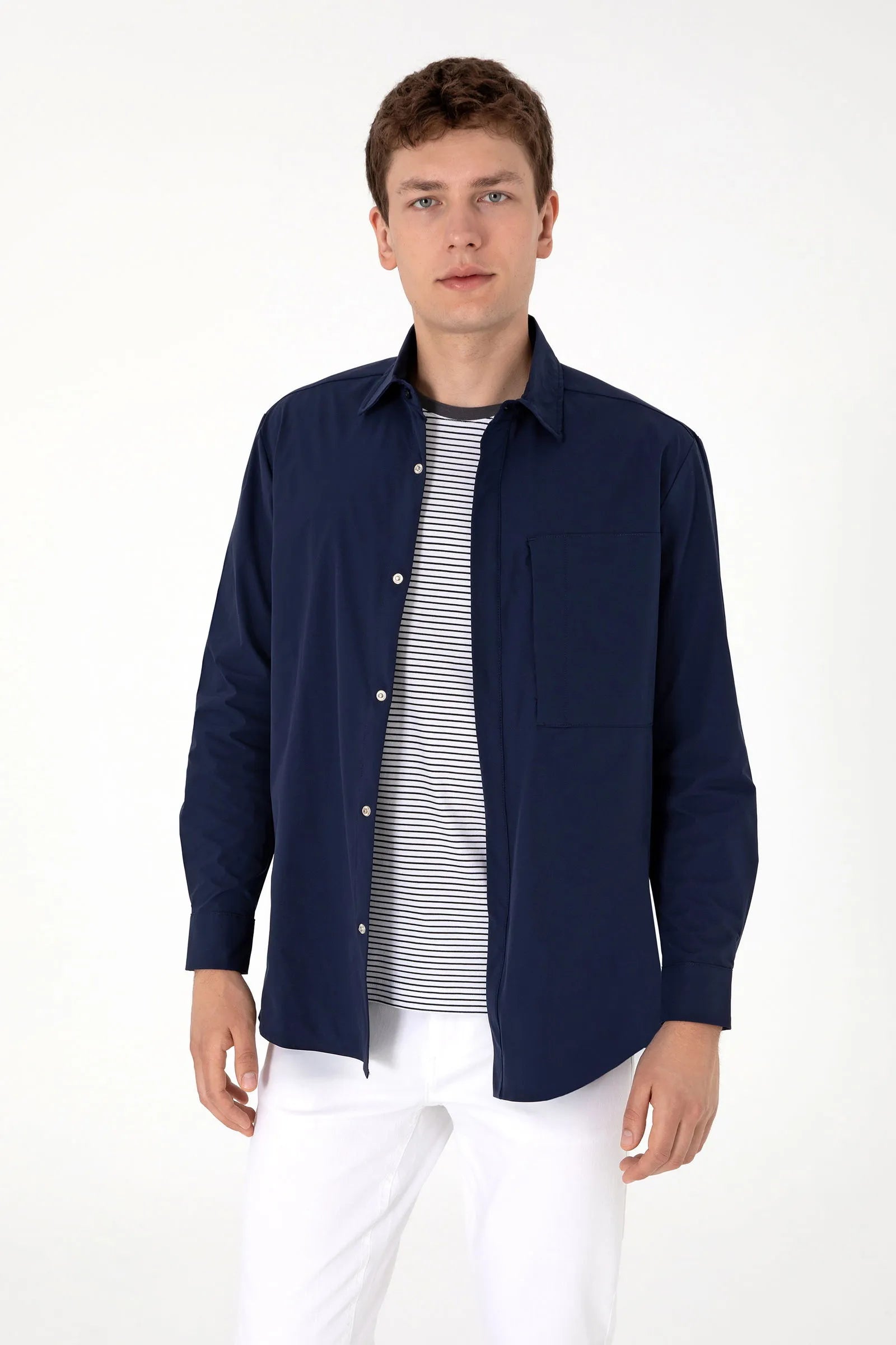 U.S. Polo Assn. Navy Blue Men Navy Blue Shirt Long Sleeve SKU: G081SZ0040 2116624_VR033 Image 01