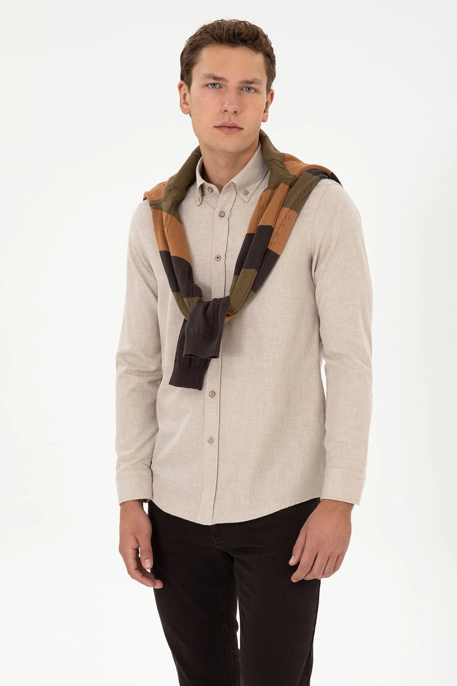 U.S. Polo Assn._Beige_Beige Button Down Shirt_G081SZ0040 2225603_VR088_01