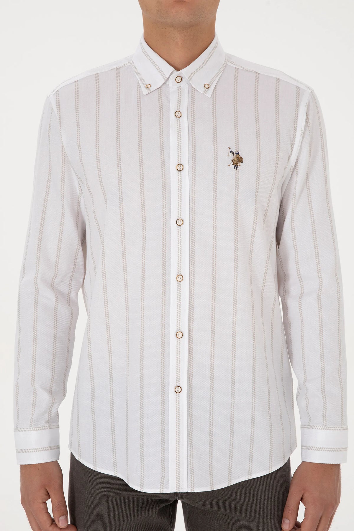 U.S. Polo Assn. Stone Men Stone Long Sleeve Striped Shirt SKU: G081SZ0040 2234519_VR049 Image 06