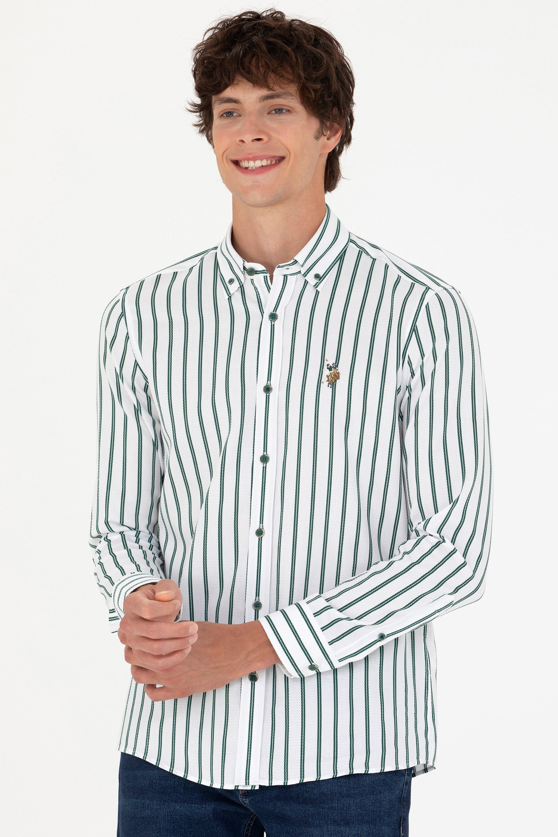 White Shirt With Green Stripes And Logo_G081SZ0040 1763446_VR054_05