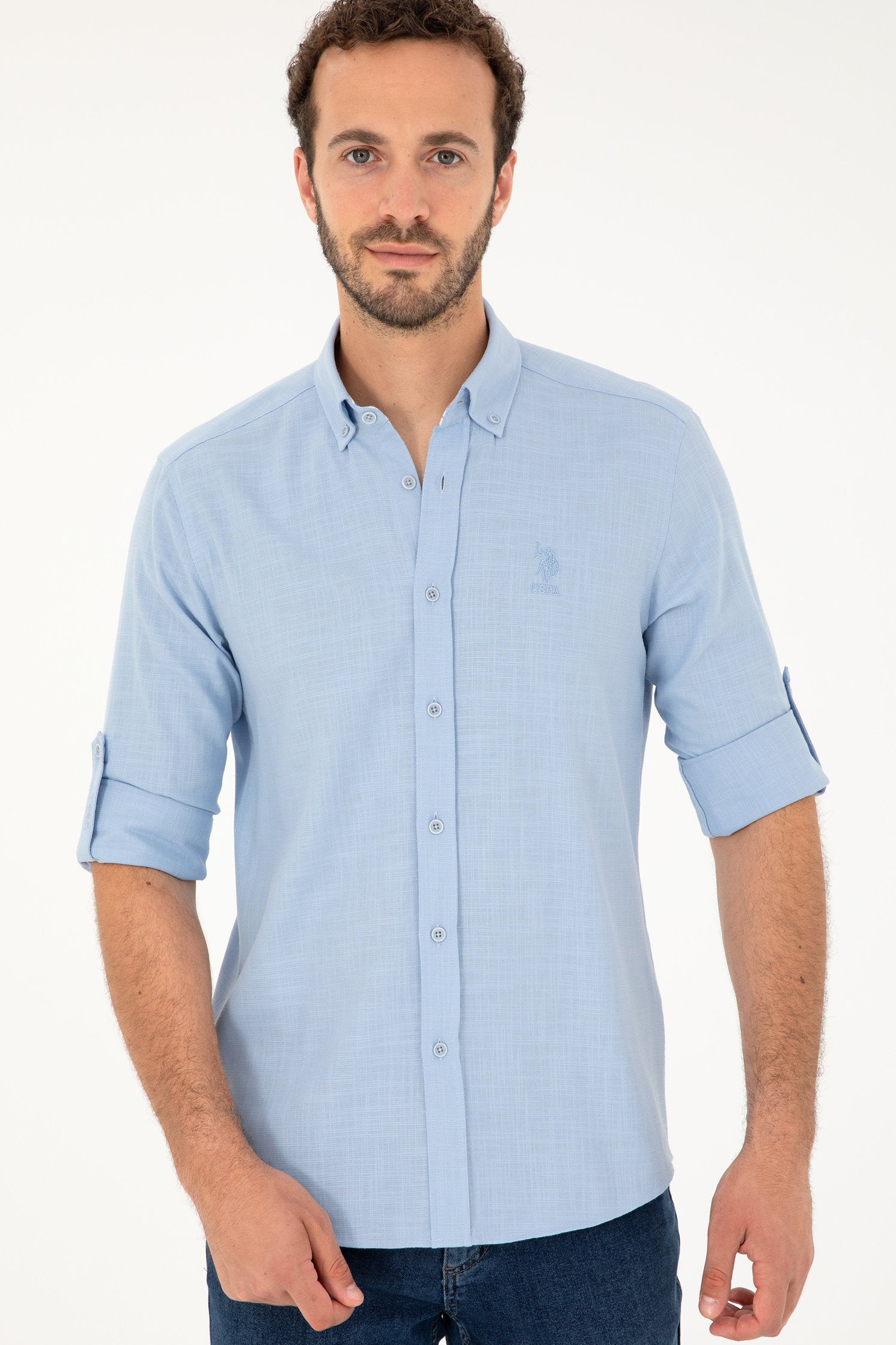 Blue Button Down Woven Shirt_G081SZ0040 1837940_VR003_03