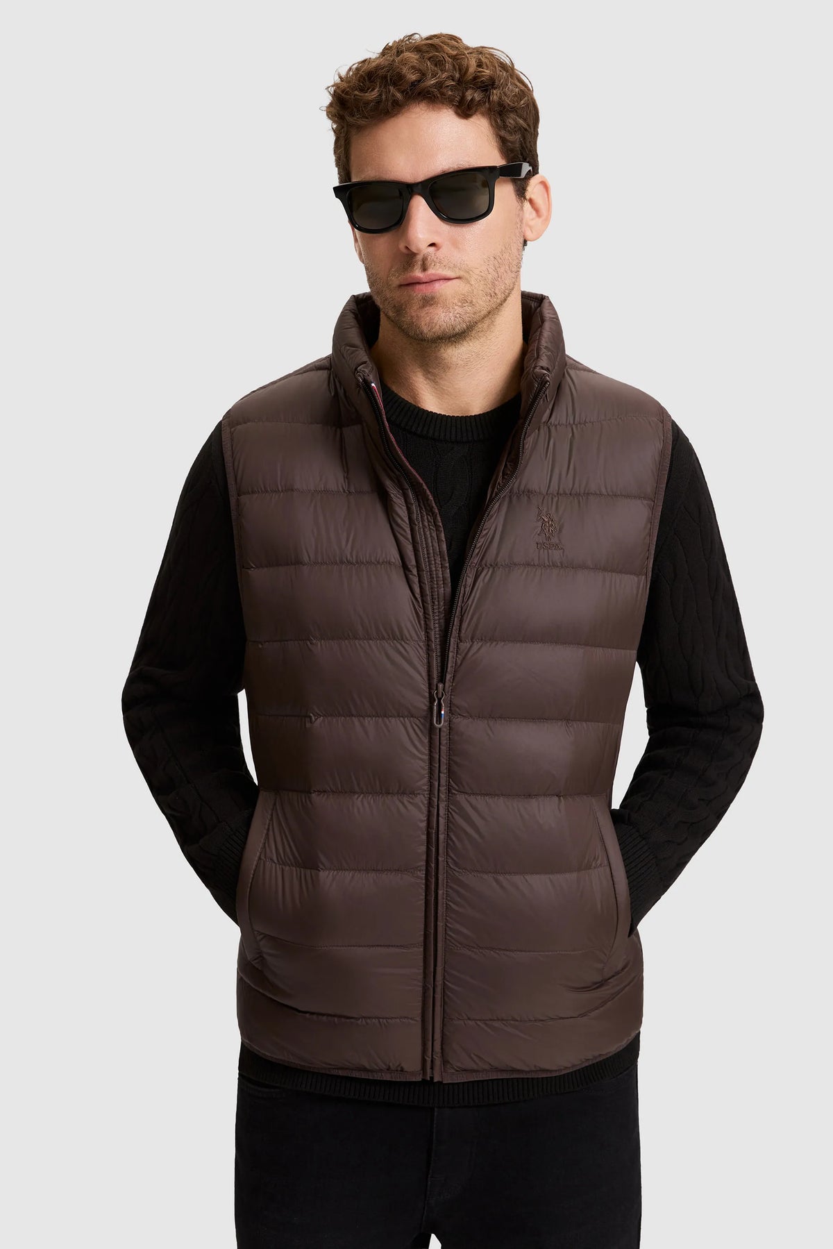 U.S. Polo Assn. Dark Brown Men Dark Brown Lightweight Padded Vest Jacket SKU: G081SZ0100 PU-13219_VR084 Image 02