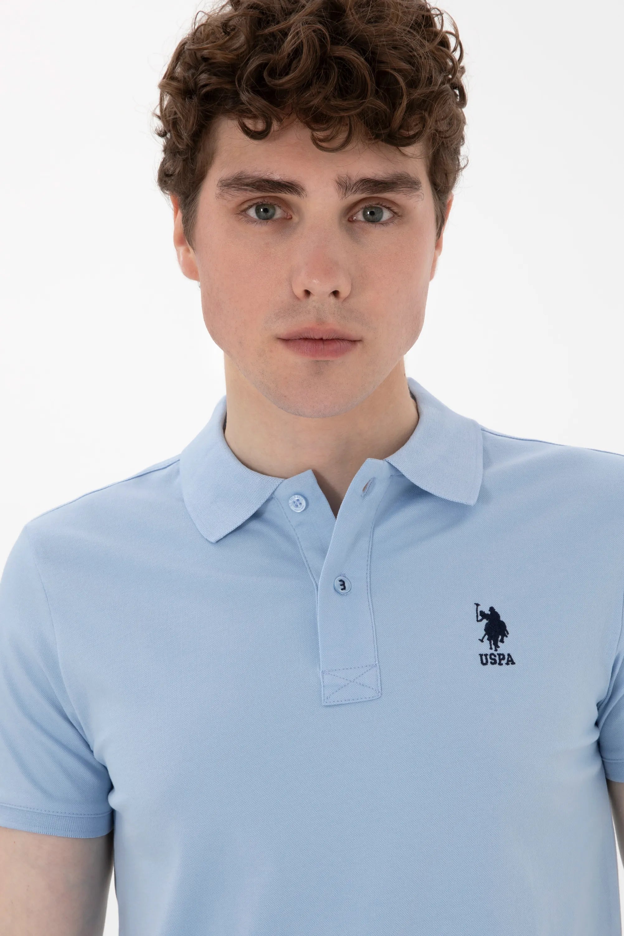 U.S. Polo Assn. Light Blue Men Light Blue Slim Fit Polo Shirt SKU: G081SZ0110 2084040_VR003 Image 02