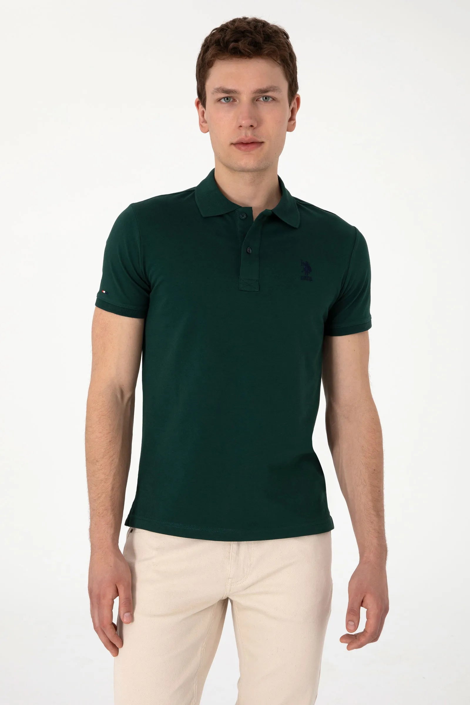 U.S. Polo Assn. Dark Green Men Dark Green Slim Fit Polo Shirt SKU: G081SZ0110 2084040_VR079 Image 01