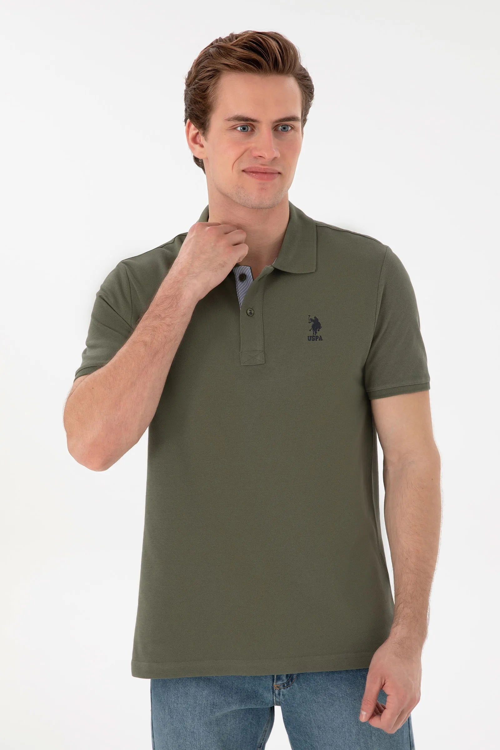 U.S. Polo Assn. Dark Khaki Men Dark Khaki Regular Fit Polo Shirt SKU: G081SZ0110 2084243_VR111 Image 01