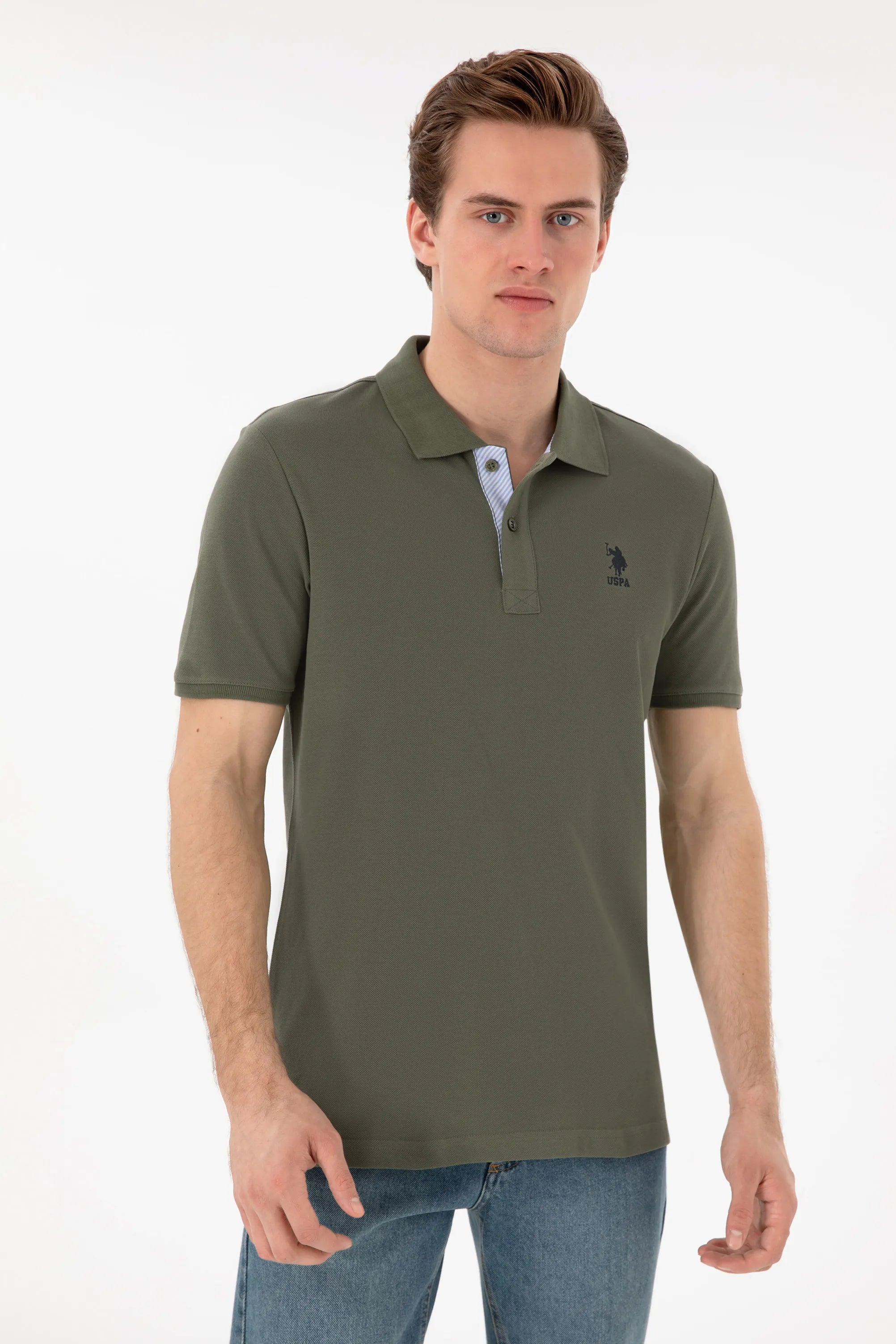 U.S. Polo Assn. Dark Khaki Men Dark Khaki Regular Fit Polo Shirt SKU: G081SZ0110 2084243_VR111 Image 03