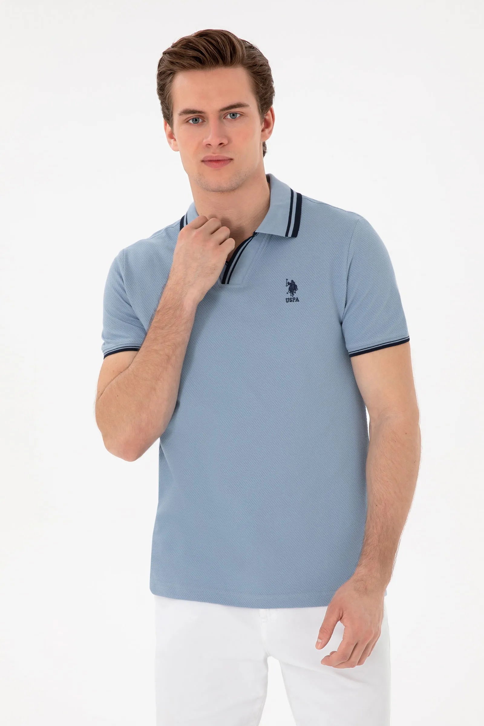 U.S. Polo Assn. Blue Men Blue Slim Fit Polo Shirt SKU: G081SZ0110 2085130_VR036 Image 01