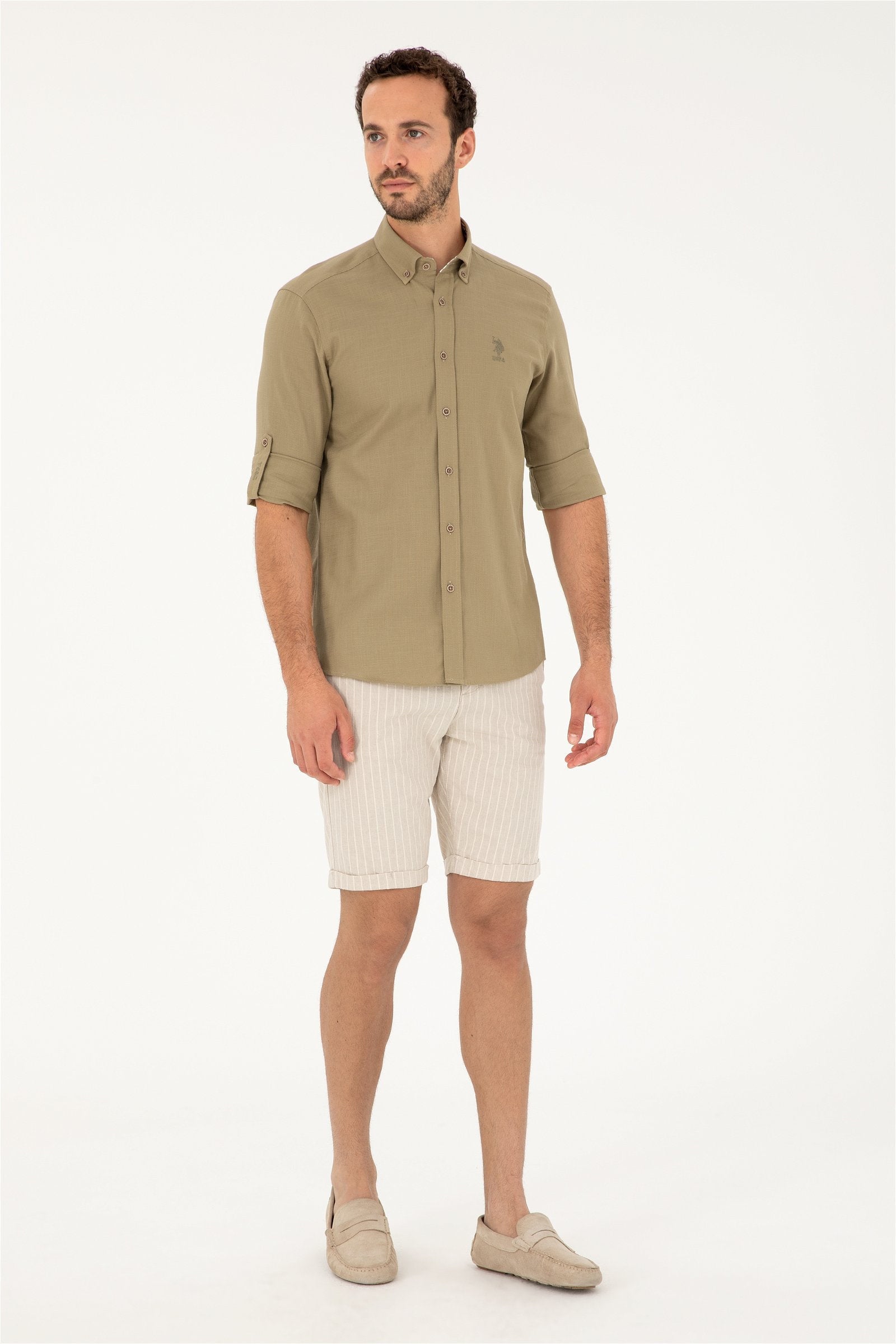 Beige Woven Capri Bermuda_G081SZ0310 1827523_VR085_01