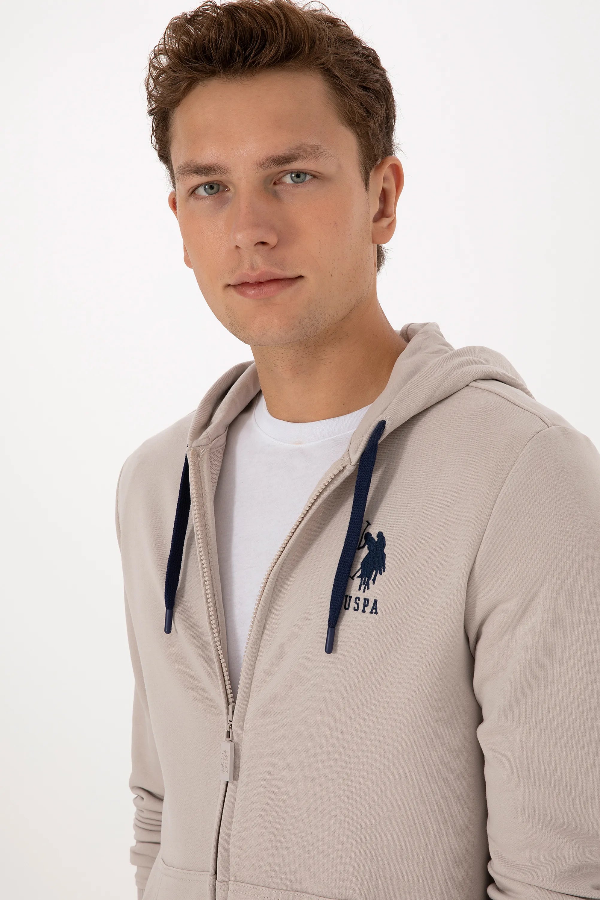 U.S. Polo Assn._Stone_Stone Zip Up Hoodie With Logo_G081SZ0820 2226461_VR049_02