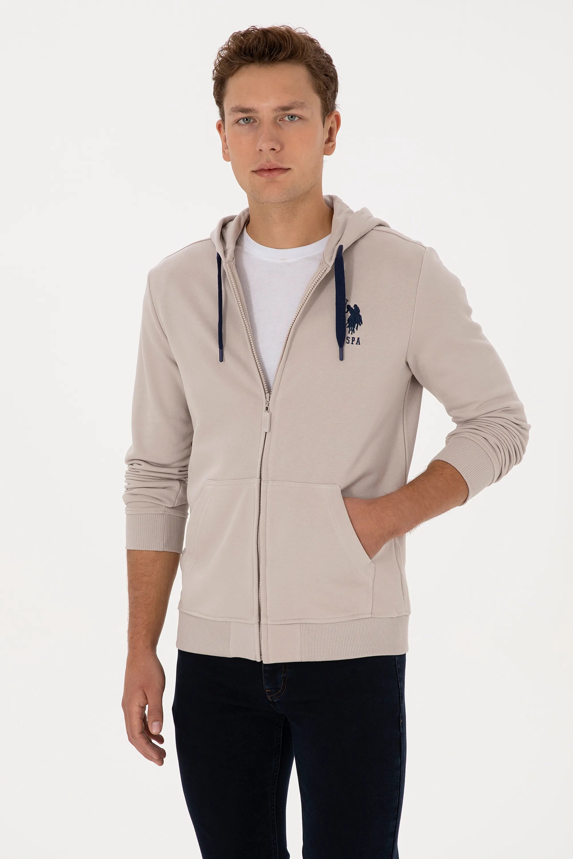 U.S. Polo Assn._Stone_Stone Zip Up Hoodie With Logo_G081SZ0820 2226461_VR049_03