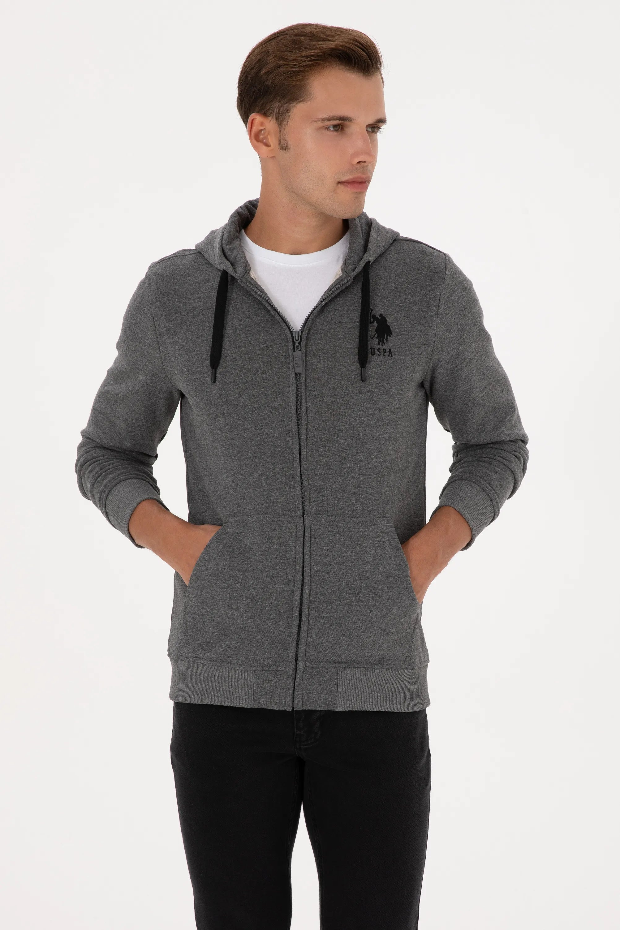 U.S. Polo Assn._Anthracite Mela_Anthracite Mela Zip Up Hoodie_G081SZ0820 2226461_VR081_03