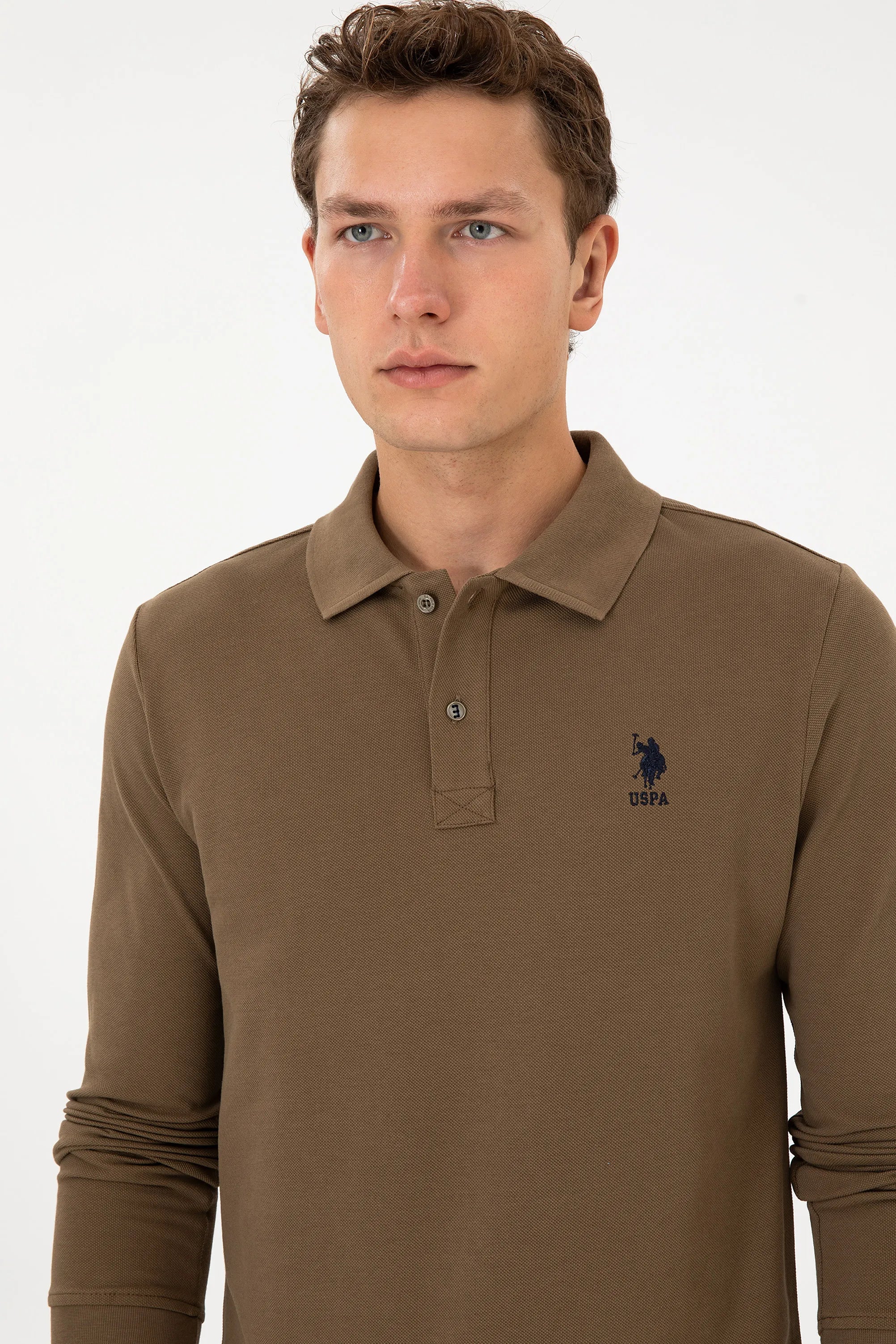 U.S. Polo Assn._Khaki_Khaki Long Sleeve Polo Shirt_G081SZ0820 2226497_VR027_02