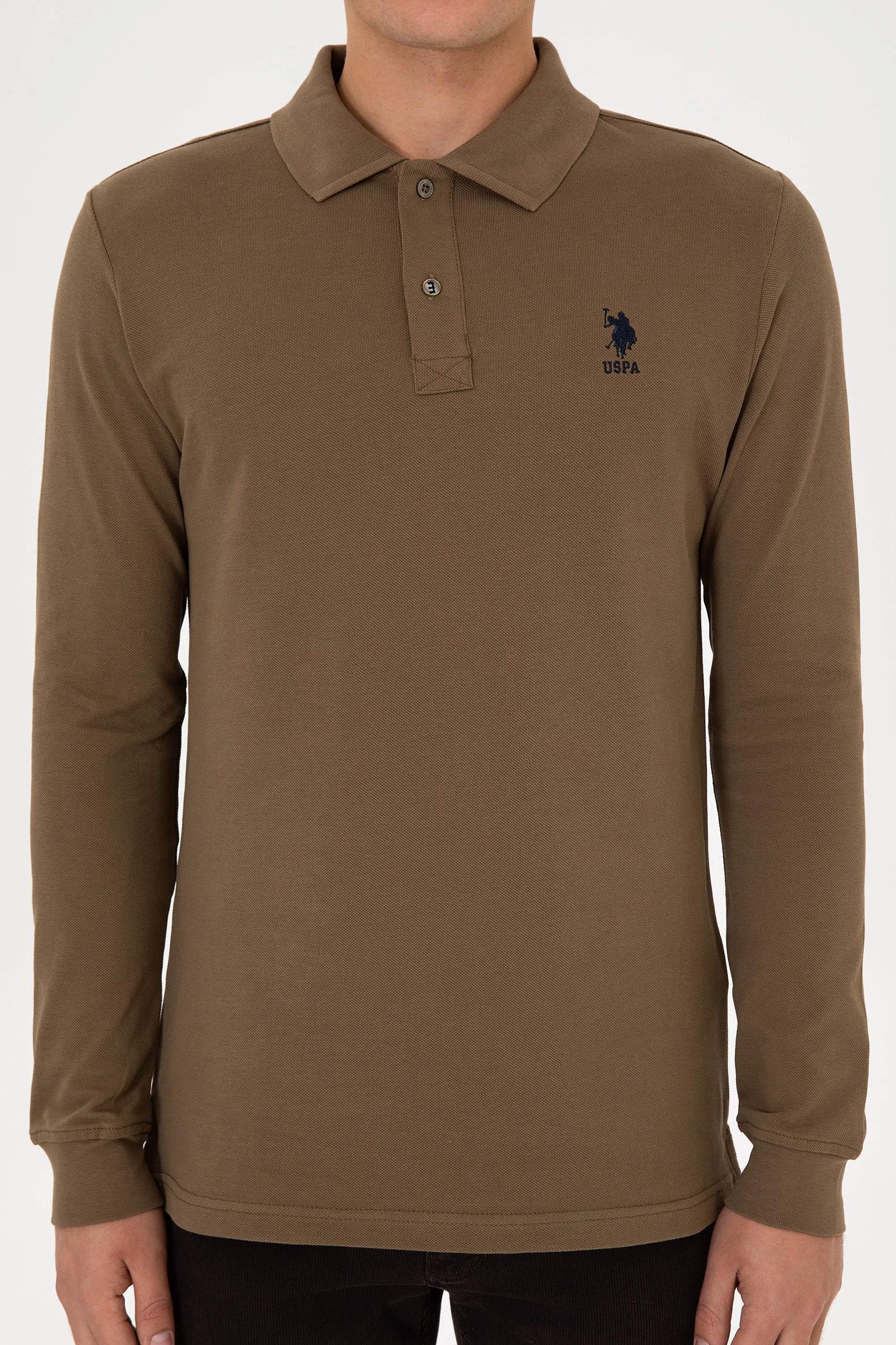 U.S. Polo Assn._Khaki_Khaki Long Sleeve Polo Shirt_G081SZ0820 2226497_VR027_06