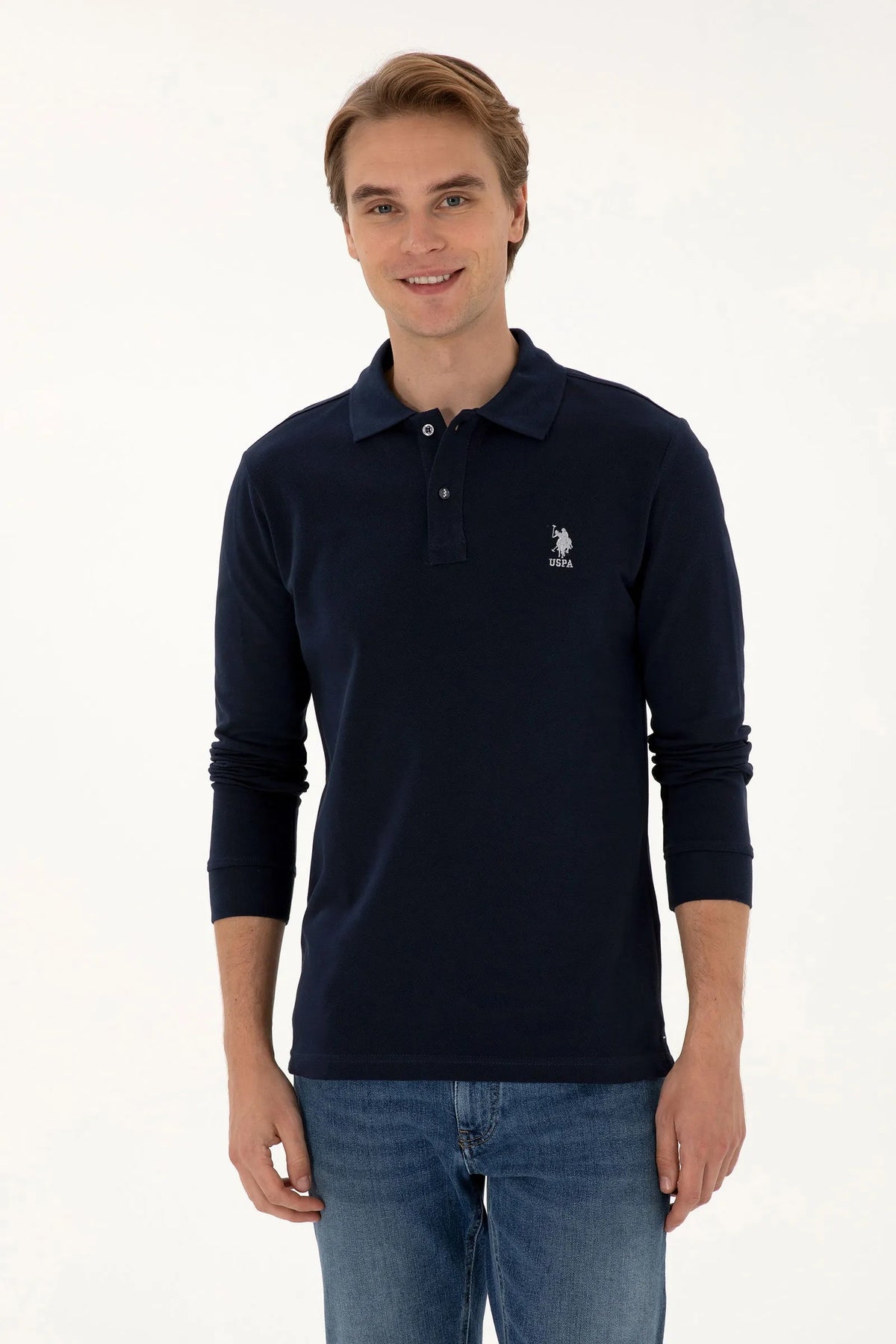 U.S. Polo Assn. Navy Men Navy Long Sleeve PiquŽ Polo Shirt SKU: G081SZ0820 2226497_VR033 Image 01