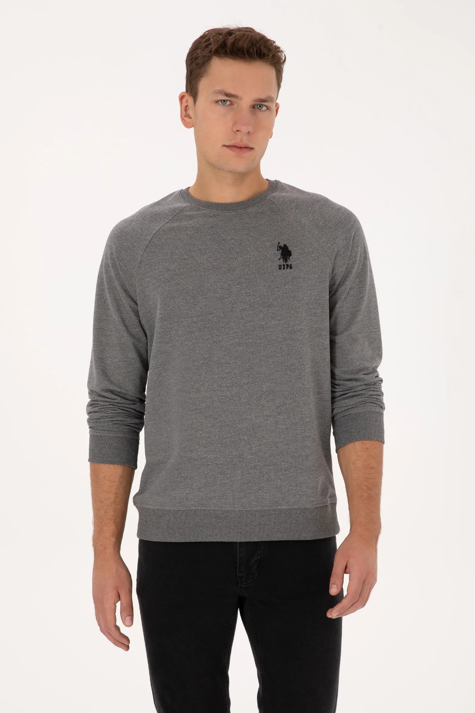U.S. Polo Assn._Anthracite Mela_Anthracite Mela Sweatshirt With Logo_G081SZ0820 2231755_VR081_01