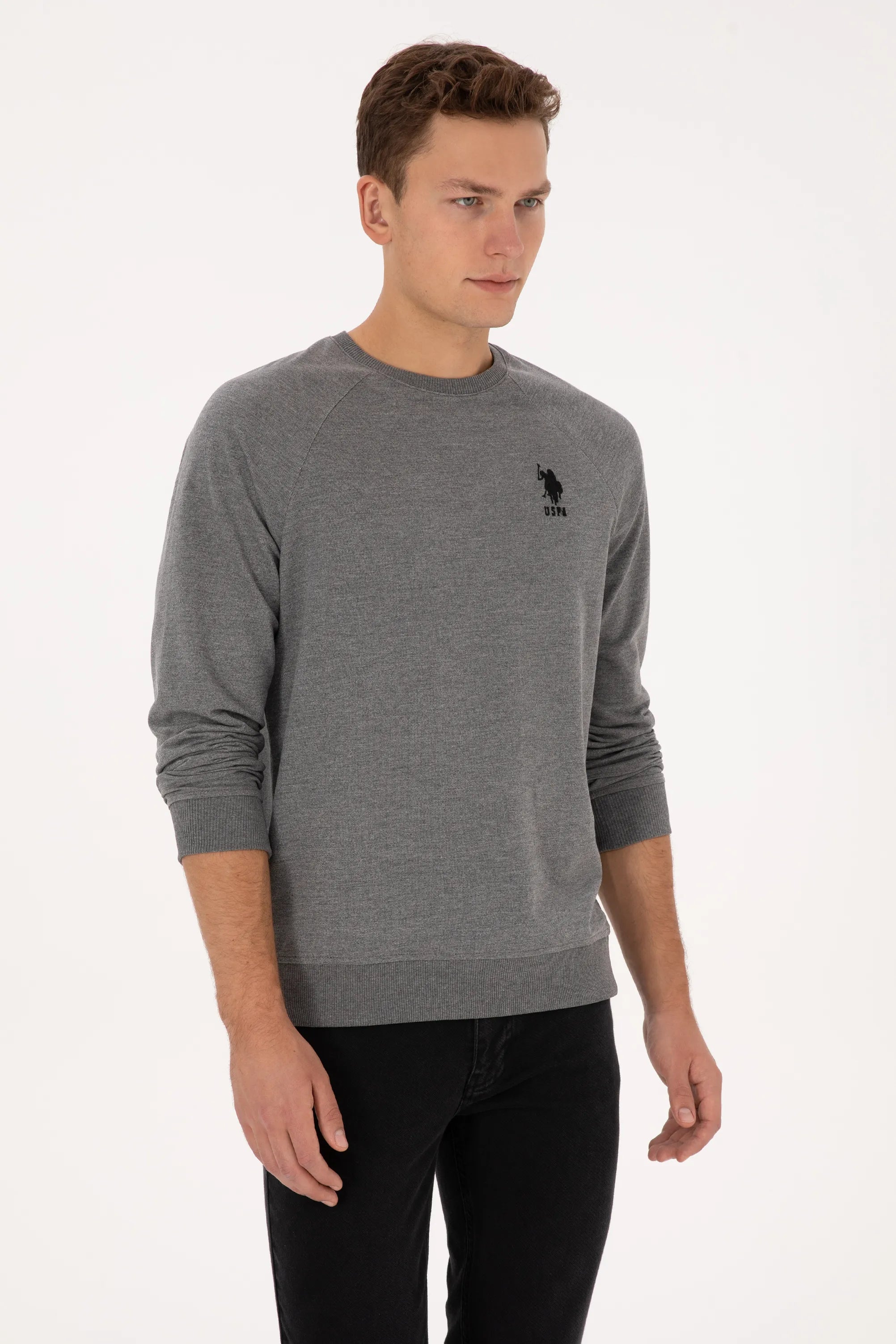 U.S. Polo Assn._Anthracite Mela_Anthracite Mela Sweatshirt With Logo_G081SZ0820 2231755_VR081_03