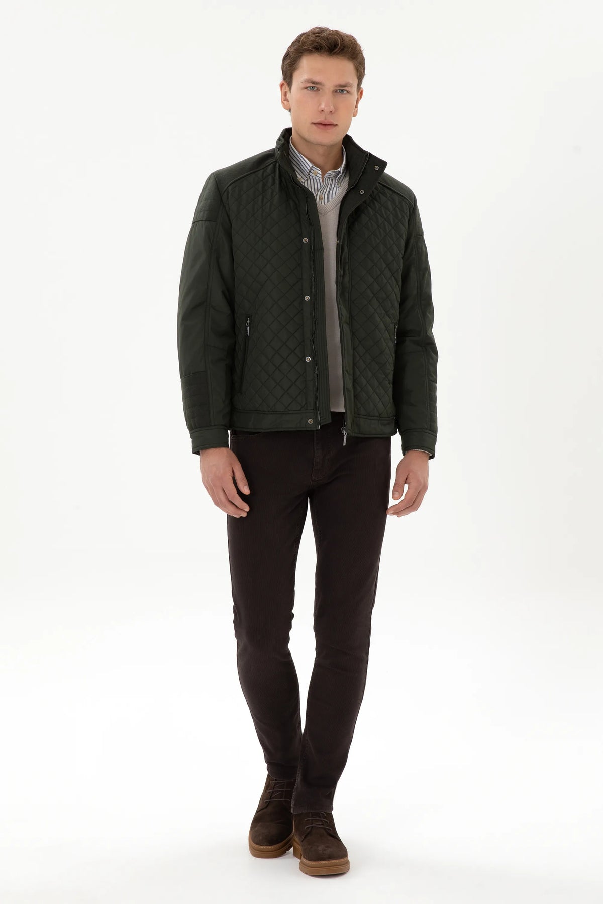 U.S. Polo Assn. Dark Green Men Dark Green Diamond Quilted Stand Collar Puffer Jacket SKU: G081SZ0MS0 2248735_VR079 Image 04