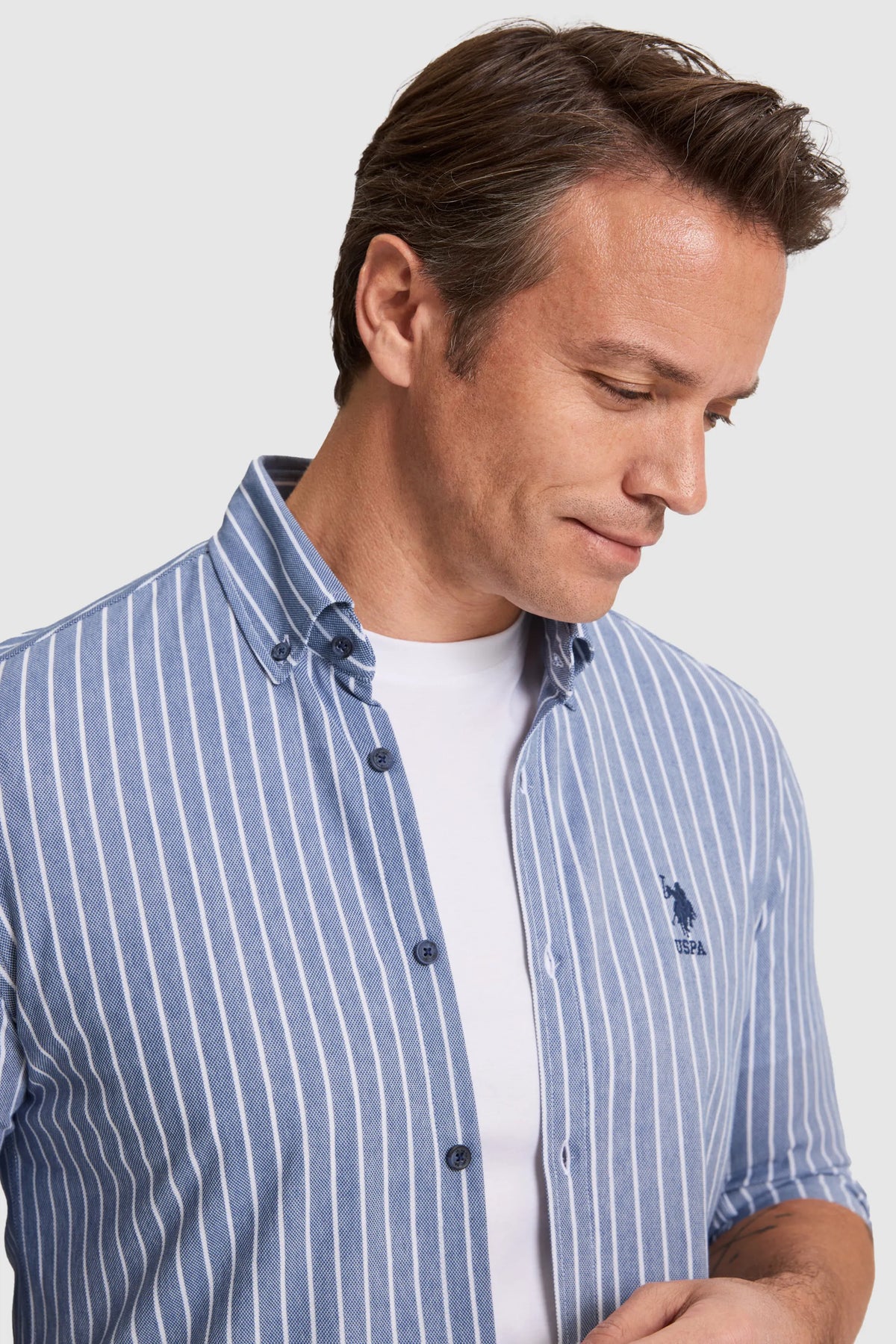 U.S. Polo Assn. Outdoor Navy Men Outdoor Navy Long Sleeve Striped Shirt SKU: G081SZ0OG0 PU-10232_VR059 Image 02