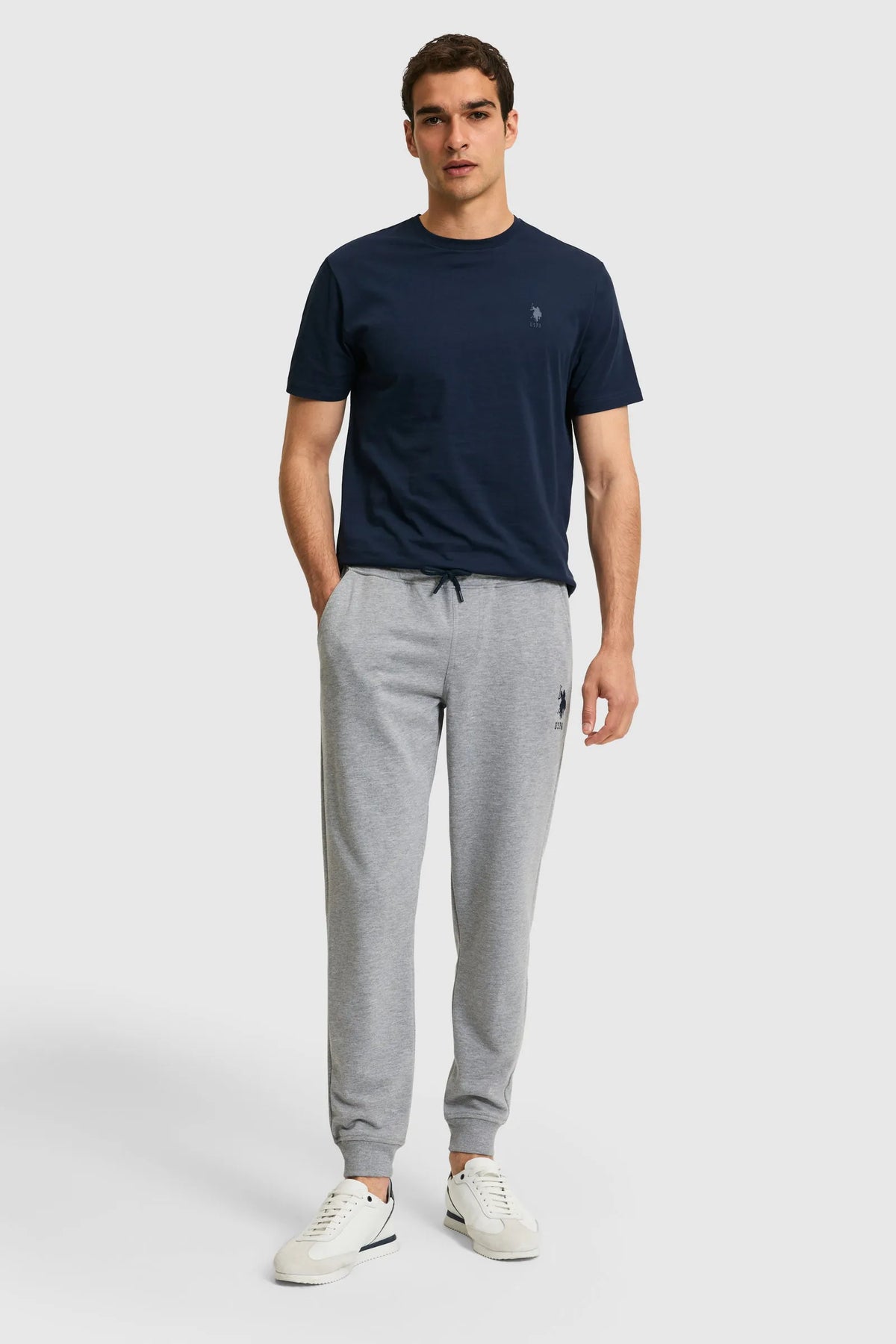 U.S. Polo Assn. Grey Melange Men Grey Melange Cuffed Drawstring Sweatpants SKU: G081SZ0OP0 PU-8760_VR086 Image 01
