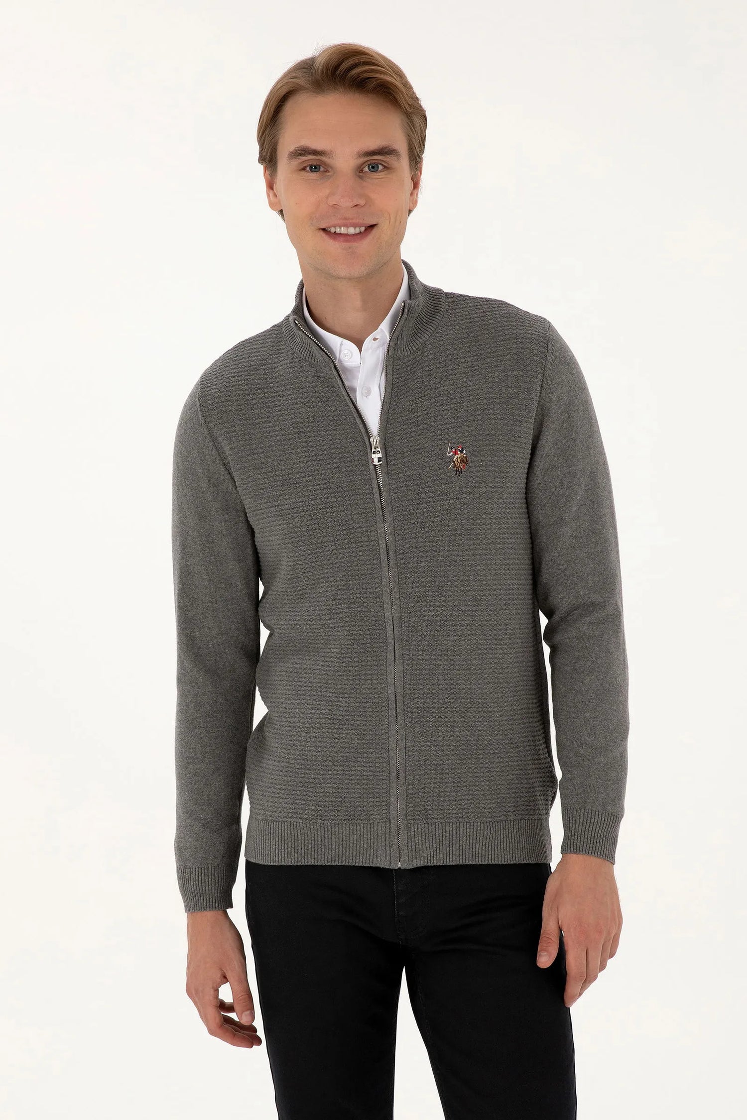 U.S. Polo Assn._Grey Melange_Grey Melange Knitting Cardigan_G081SZ0TH0 2227188_VR086_01