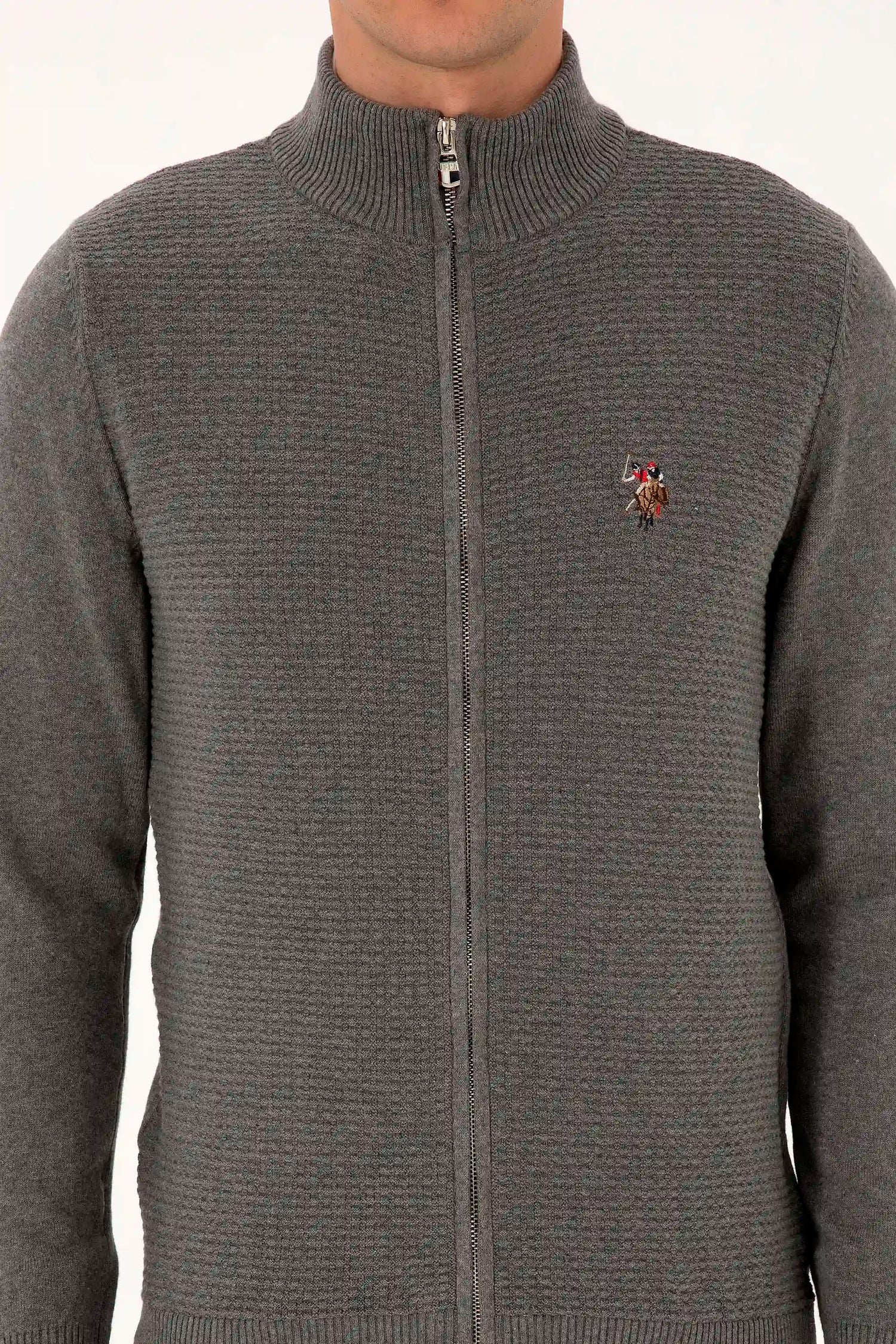 U.S. Polo Assn._Grey Melange_Grey Melange Knitting Cardigan_G081SZ0TH0 2227188_VR086_06
