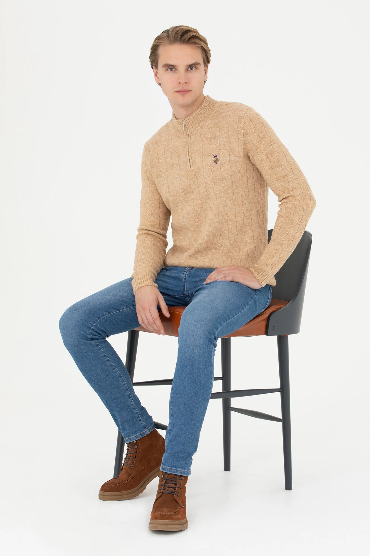 U.S. Polo Assn. Sand Melange Men Sand Melange Half Zip Knitted Pullover SKU: G081SZ0TK0 1669347_VR123 Image 04