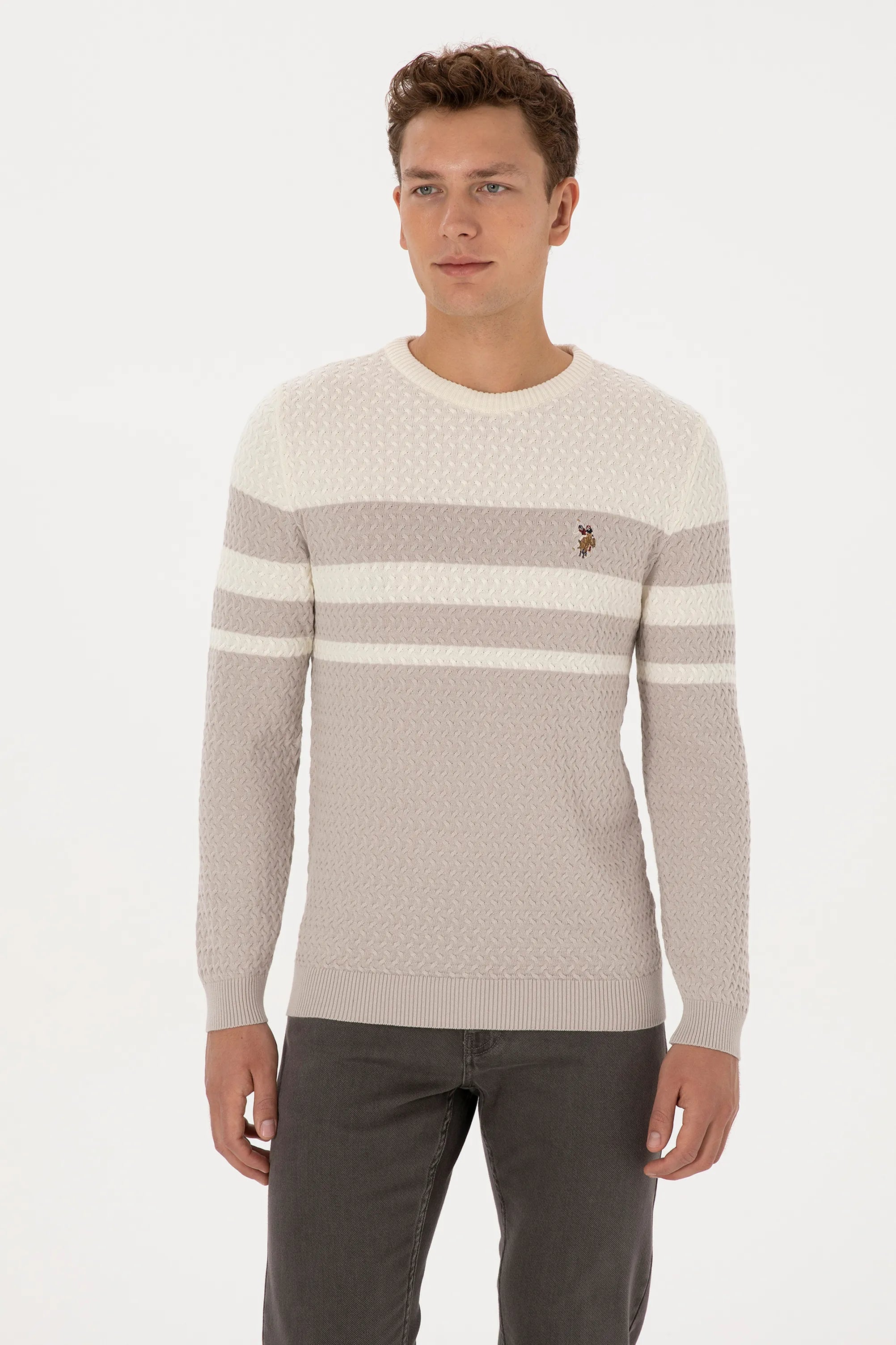 U.S. Polo Assn._Stone_Stone Sweater With Design_G081SZ0TK0 2235801_VR049_03