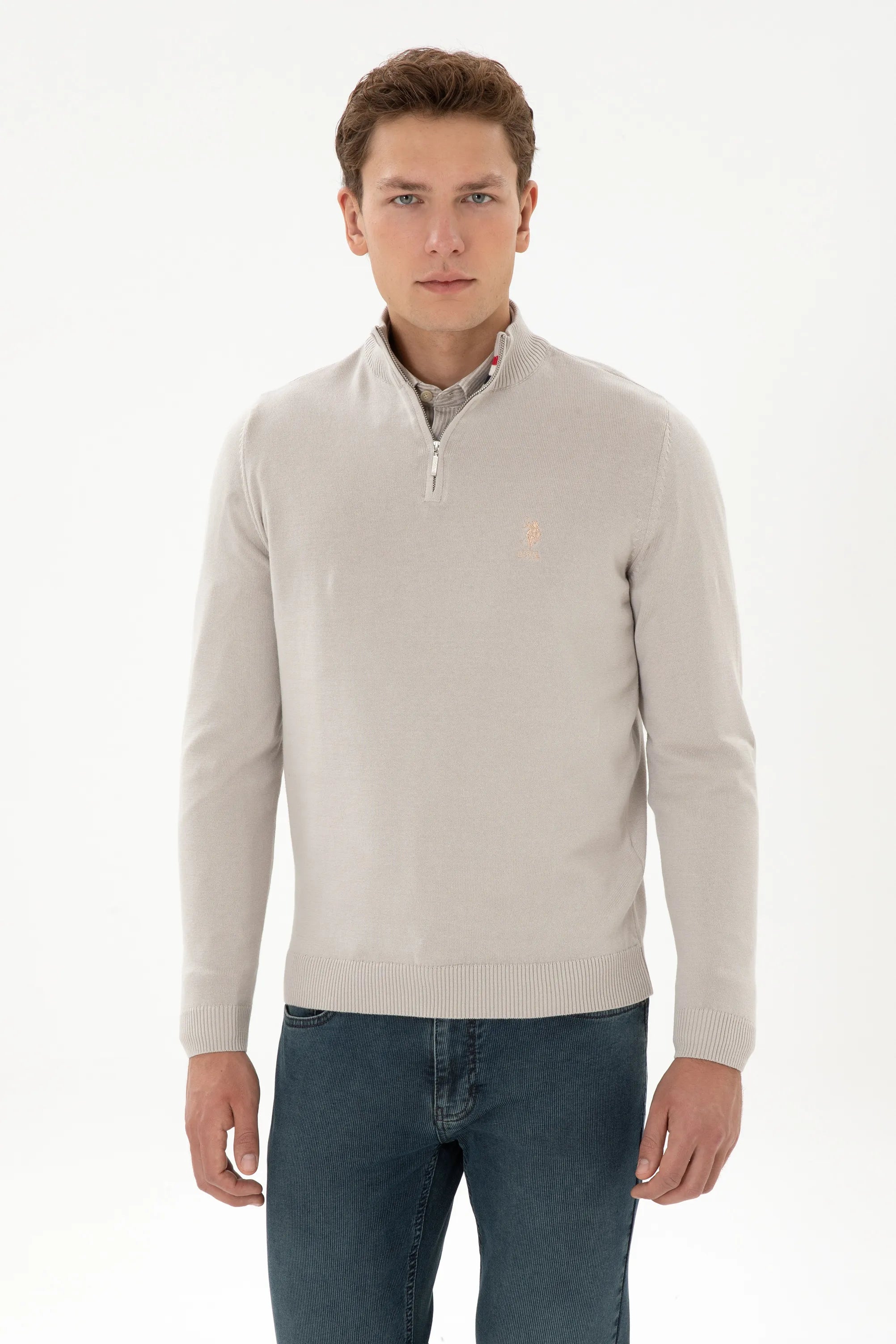 U.S. Polo Assn._Stone_Stone Sweater With Zipper_G081SZ0TK0 2334906_VR049_03
