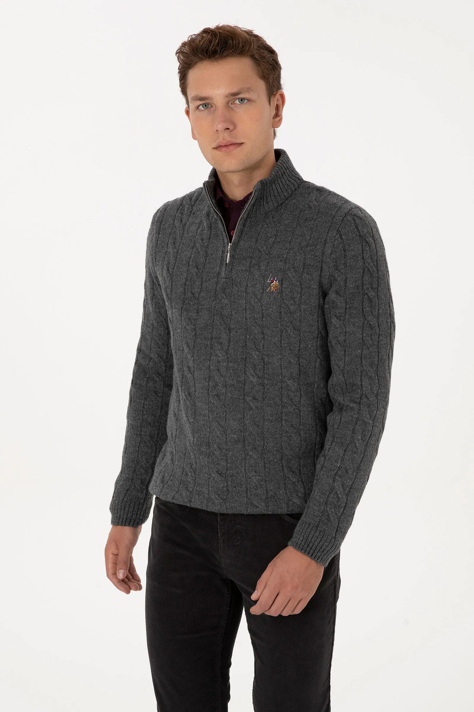 U.S. Polo Assn._Anthracite Mela_Anthracite Mela Sweater With Zipper_G081SZ0TK0 2335377_VR081_01