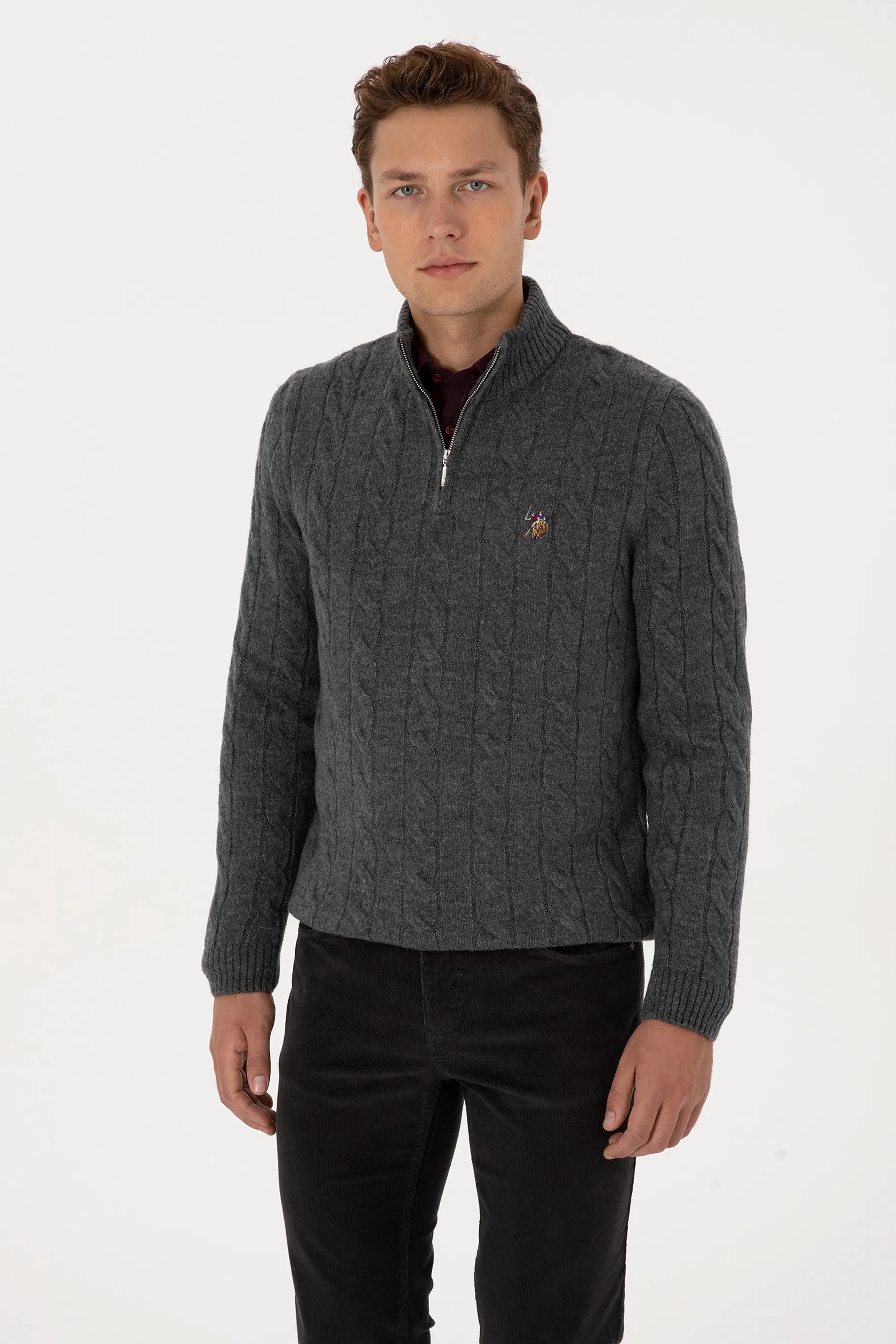U.S. Polo Assn._Anthracite Mela_Anthracite Mela Sweater With Zipper_G081SZ0TK0 2335377_VR081_03