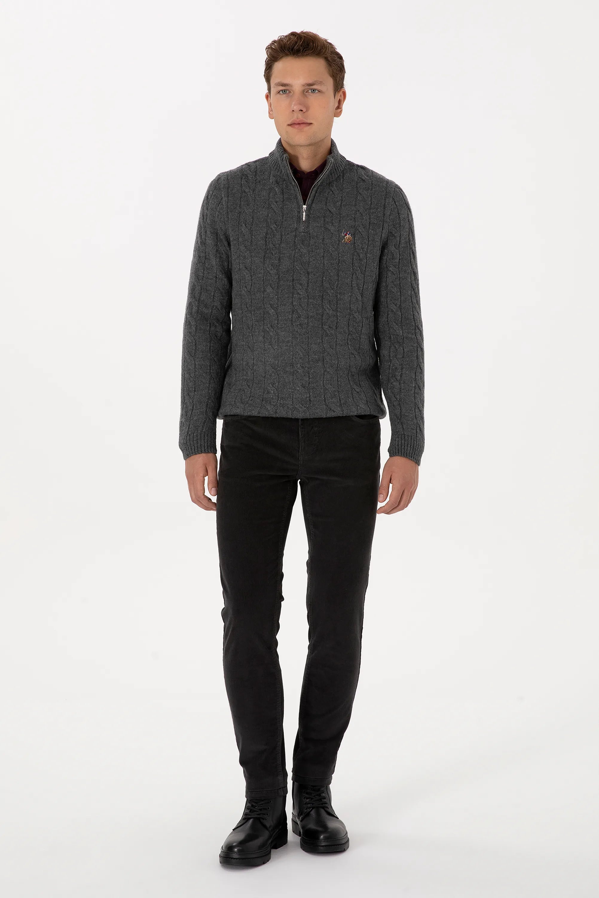 U.S. Polo Assn._Anthracite Mela_Anthracite Mela Sweater With Zipper_G081SZ0TK0 2335377_VR081_04