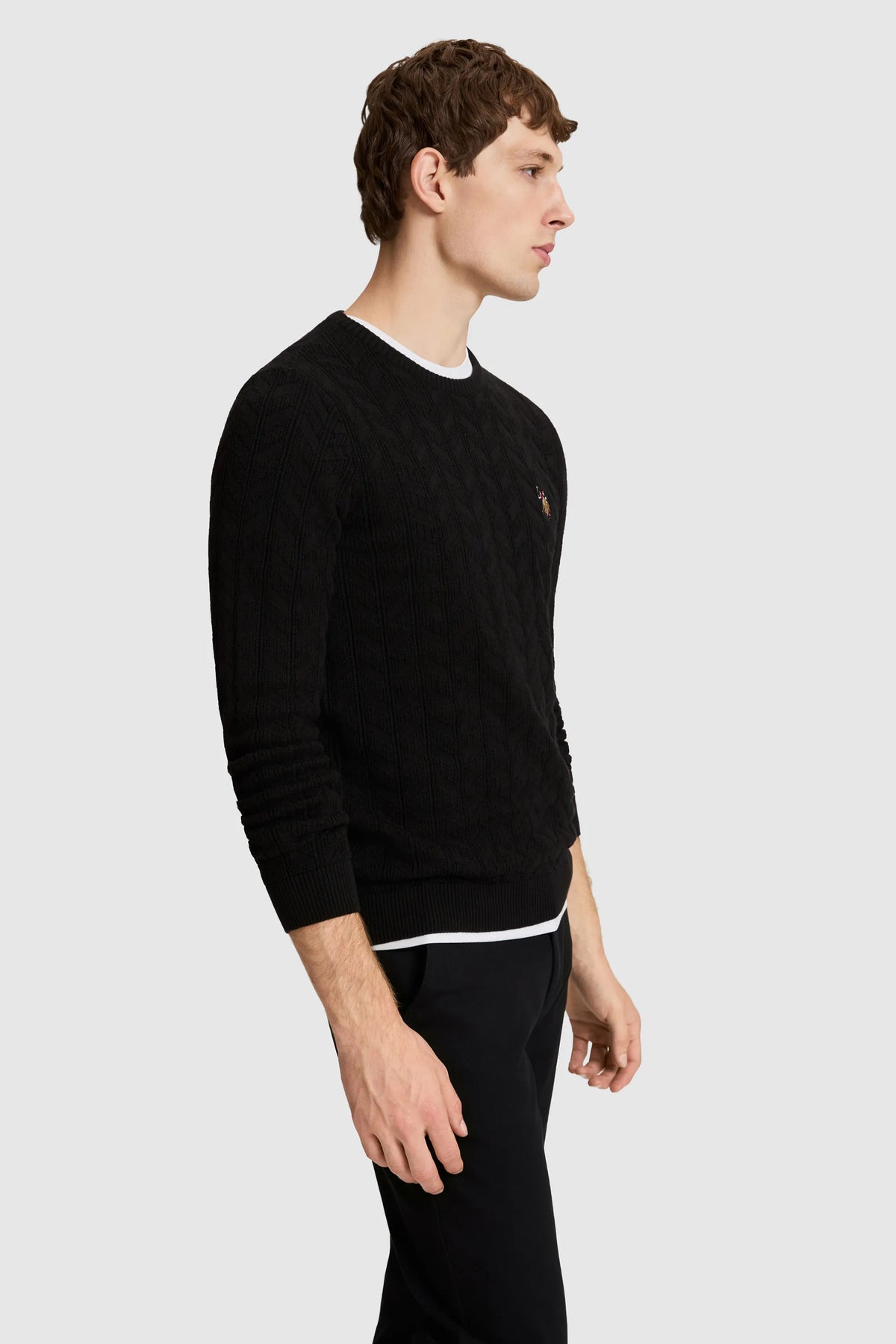 U.S. Polo Assn. Black Men Black Cable Knit Crew Neck Pullover SKU: G081SZ0TK0 PU-14829_VR046 Image 03