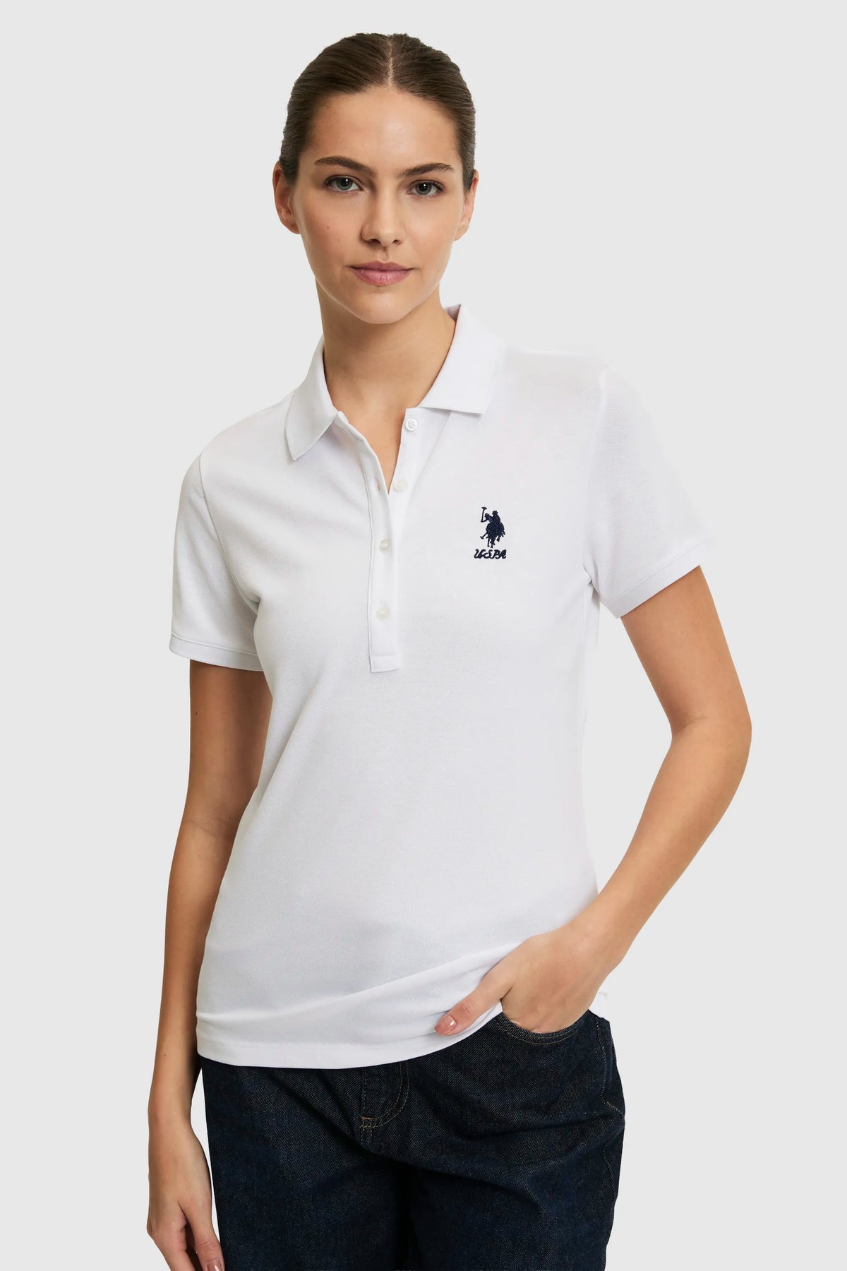 U.S. Polo Assn. White Women White Short Sleeve PiquŽ Polo Shirt SKU: G082SZ0110 PU-8814_VR013 Image 03