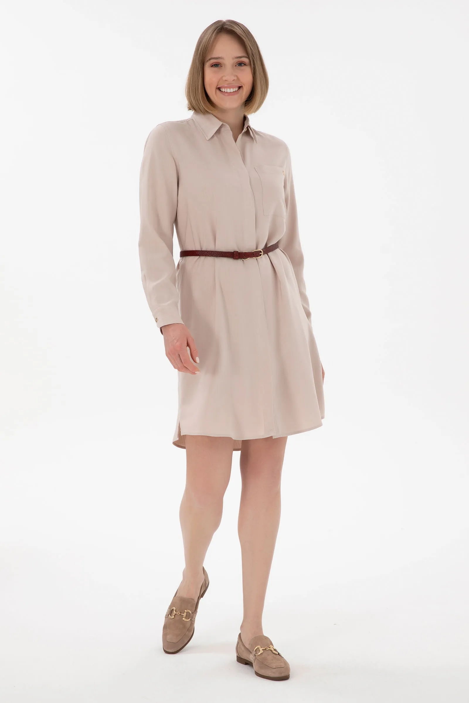 U.S. Polo Assn. Beige Women Beige Woven Dress SKU: G082SZ0320 2119558_VR085 Image 01