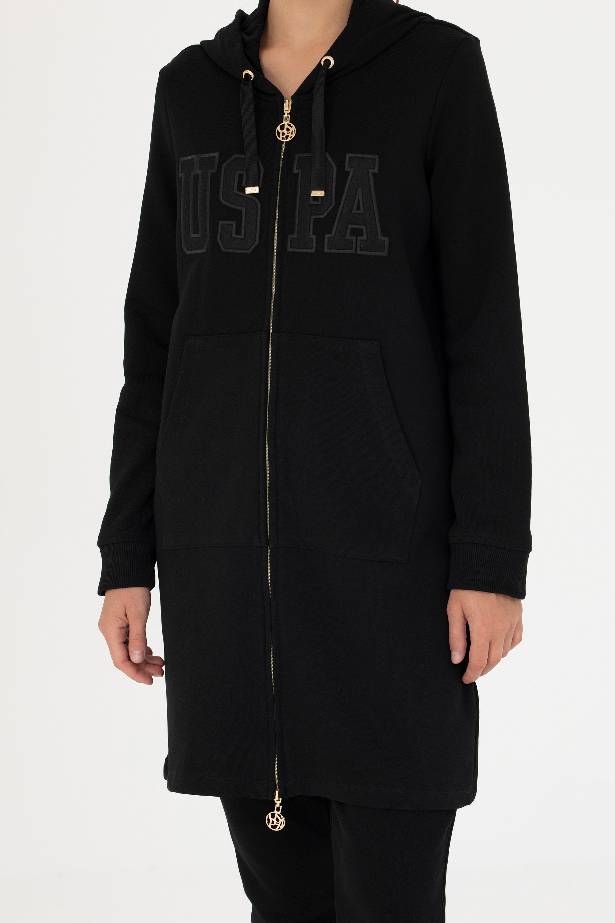 Black Long Zip-Up Hoodie With Logo_G082SZ0820 1675645_VR046_02