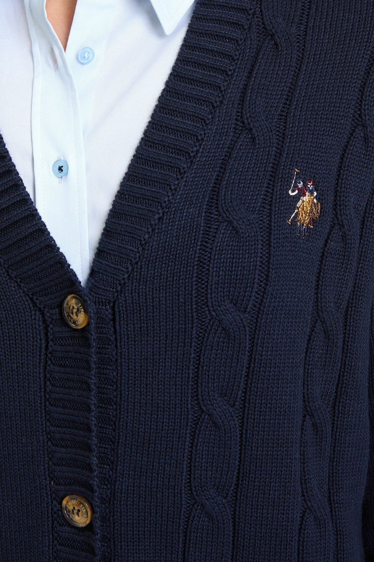U.S. Polo Assn. Navy Women Navy Longline Ribbed Button Through Cardigan SKU: G082SZ0TH0 PU-16441_VR033 Image 06
