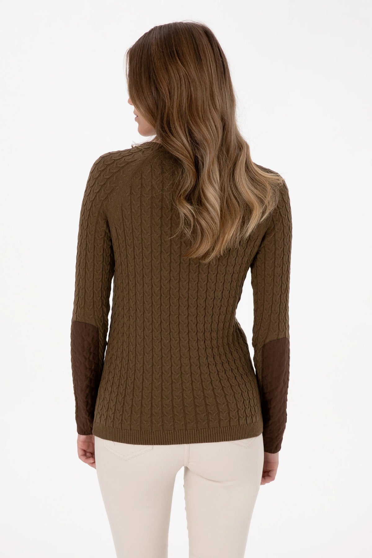 U.S. Polo Assn. Khaki Women Khaki Cable Knit Crew Neck Pullover SKU: G082SZ0TK0 2226135_VR027 Image 05